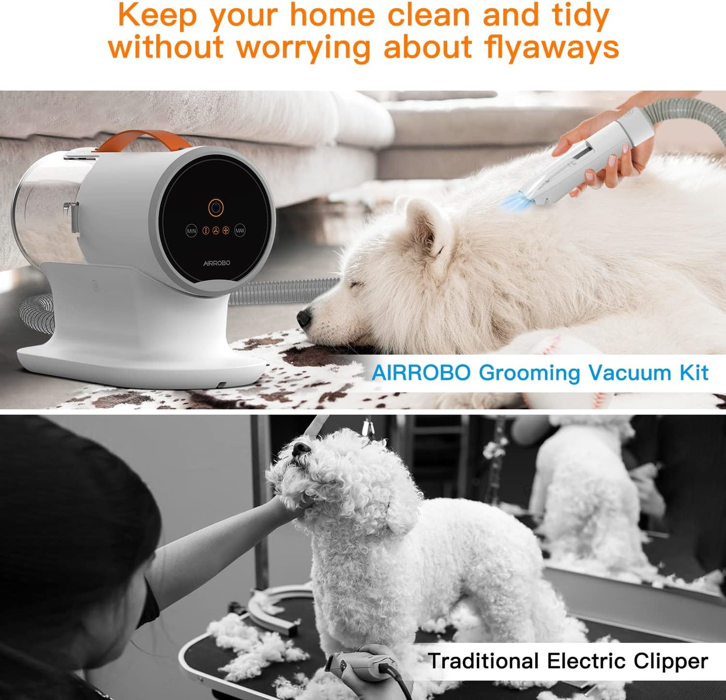 AIRROBO Dog Grooming Vacuum Kit,12000Pa Strong Pet Vacuum for Shedding