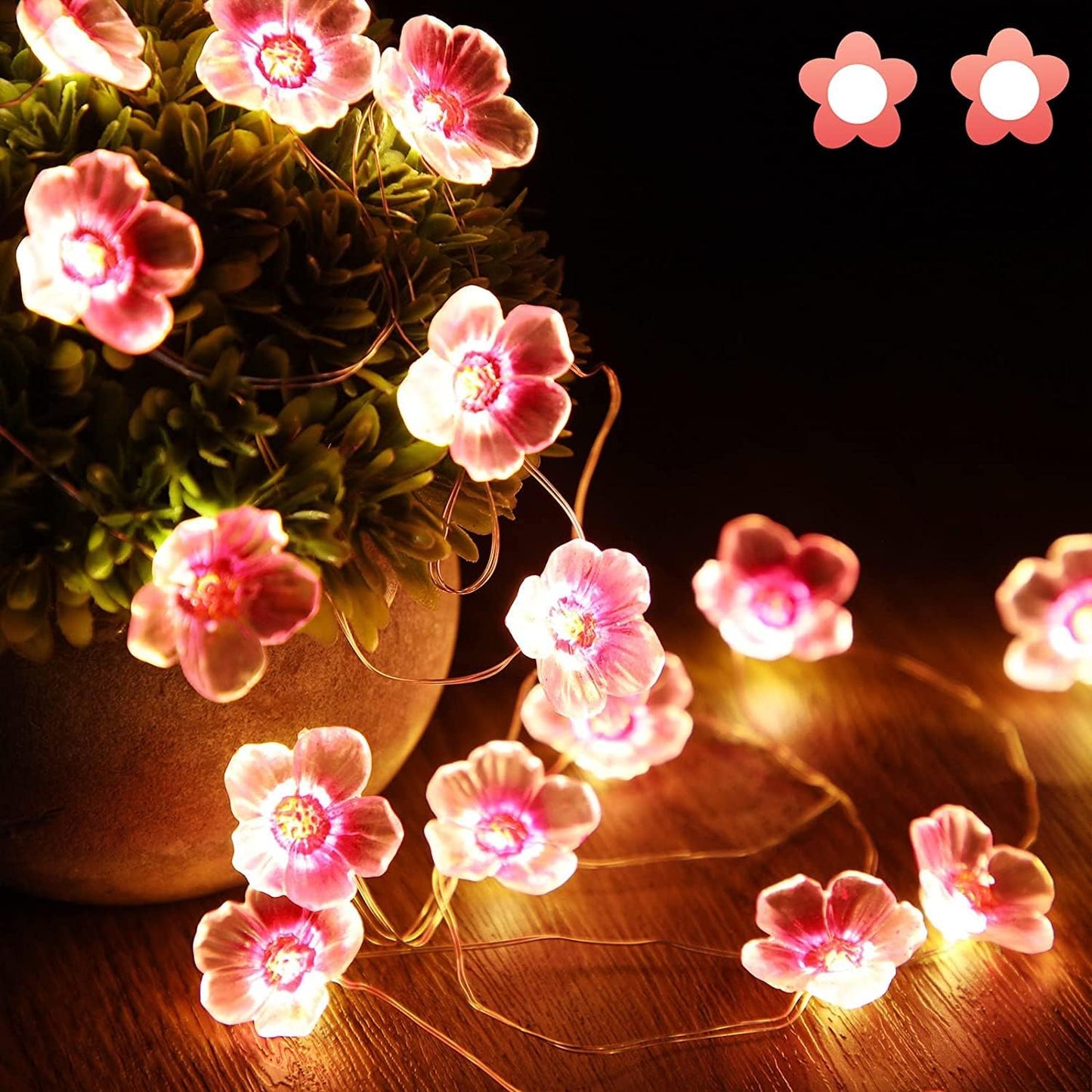 Mudder 2 Pack Cherry Blossom Flower String Lights 13 FT 40 LEDs for Bedroom, Pink Fairy Lights USB and Battery Operated Decorative String Light Indoor Outdoor