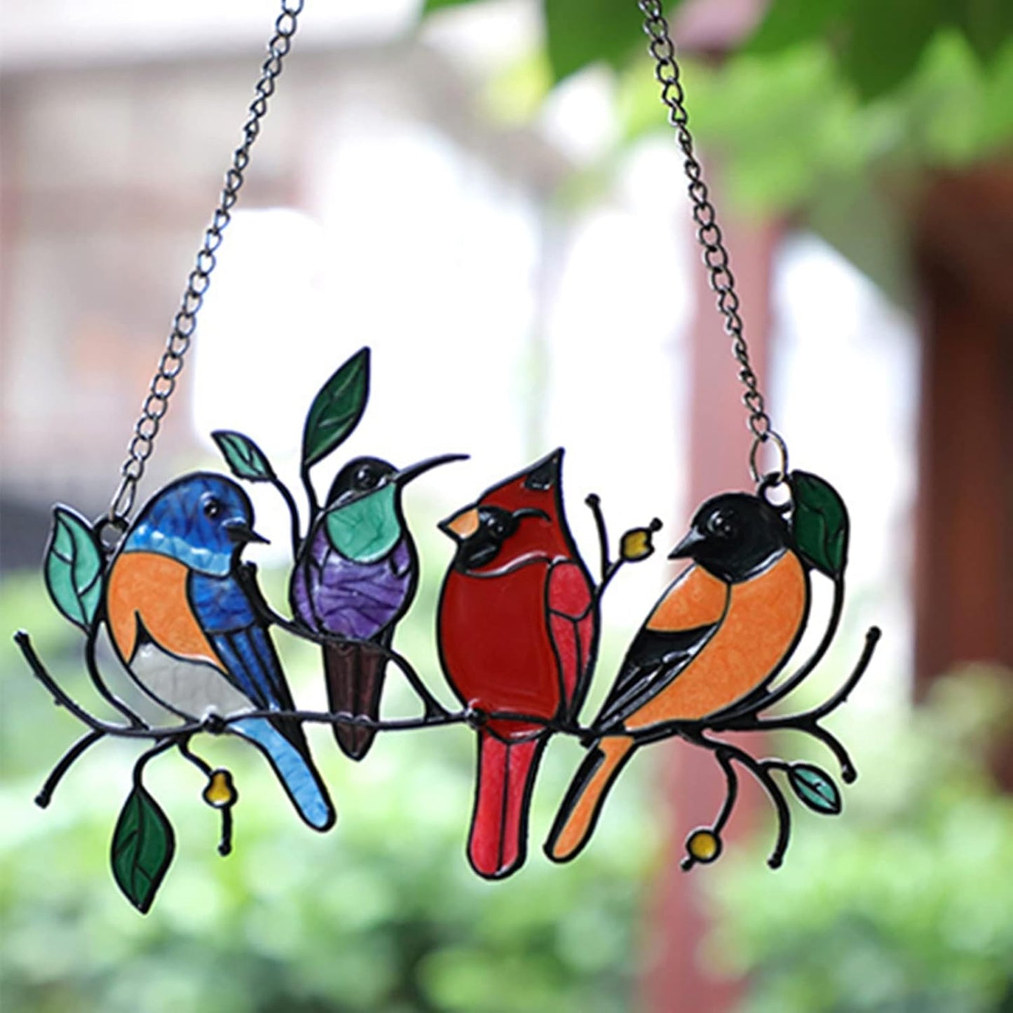 Birds On A Wire Suncatchers for Window Hanging-Birds Window Home Decor Gifts-Garden Suncatchers Metal Hummingbird Cardinal