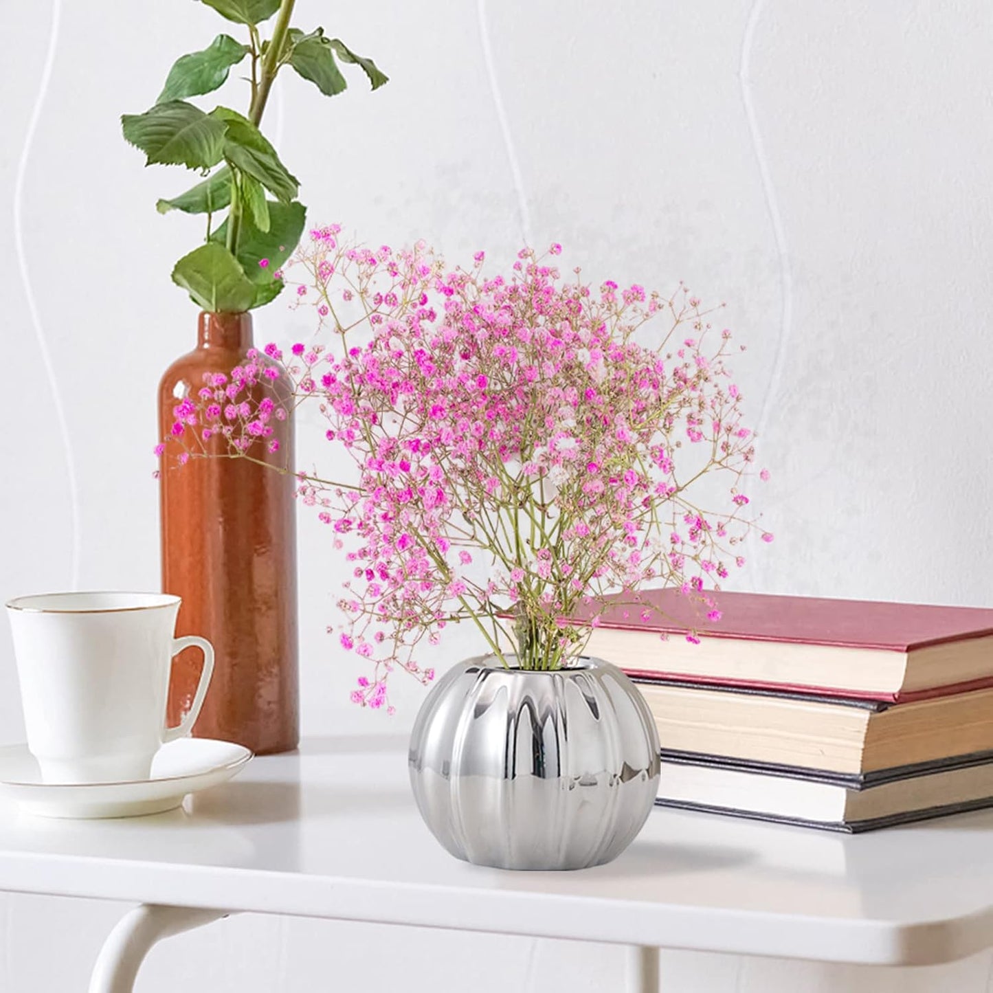 Silvery Ceramic Pumpkin Vase - Dried Flower Hydroponic Pot for Fireplace, Office, Living Room - Harvest Festival & Halloween Decoration