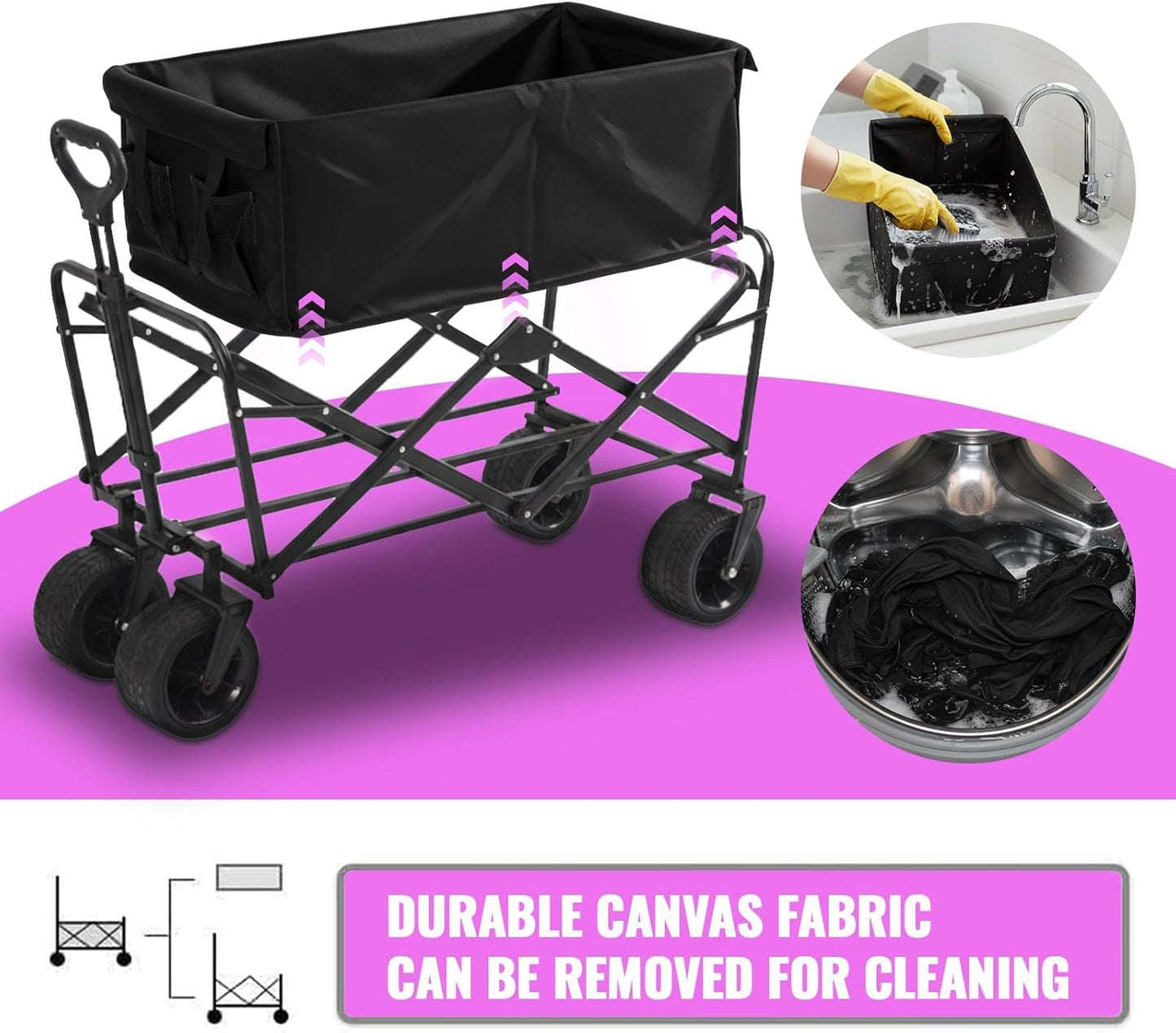 180L Collapsible Wagons Carts,Foldable Shopping Wagon Cart，500lbs Weight Capacity Beach Wagon with Wheels,Collapsible Folding Utility for Camping, Garden, Sports, Shopping (Black)