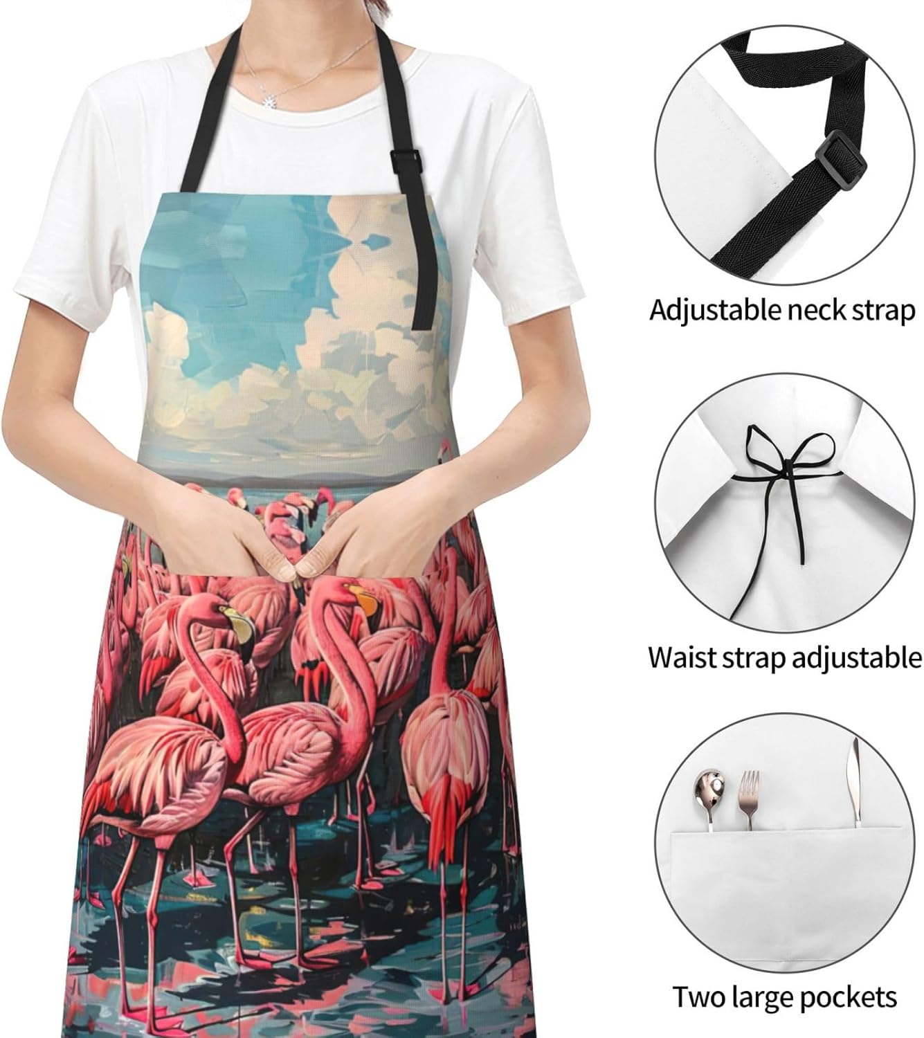 Flamingo print Waterproof chef's apron with pocket apron for kitchen cooking baking barbecue and gardening