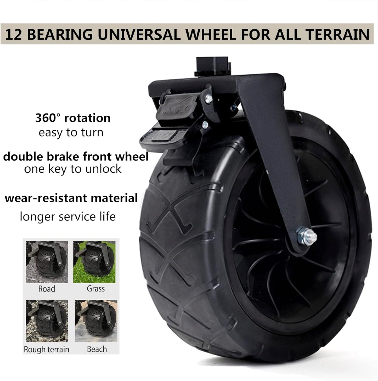 Heavy Duty Collapsible Folding Wagon - All-Terrain Utility Cart for Beach, Camping, Fishing & Shopping - Portable Garden Trolley with Durable Wheels, Black