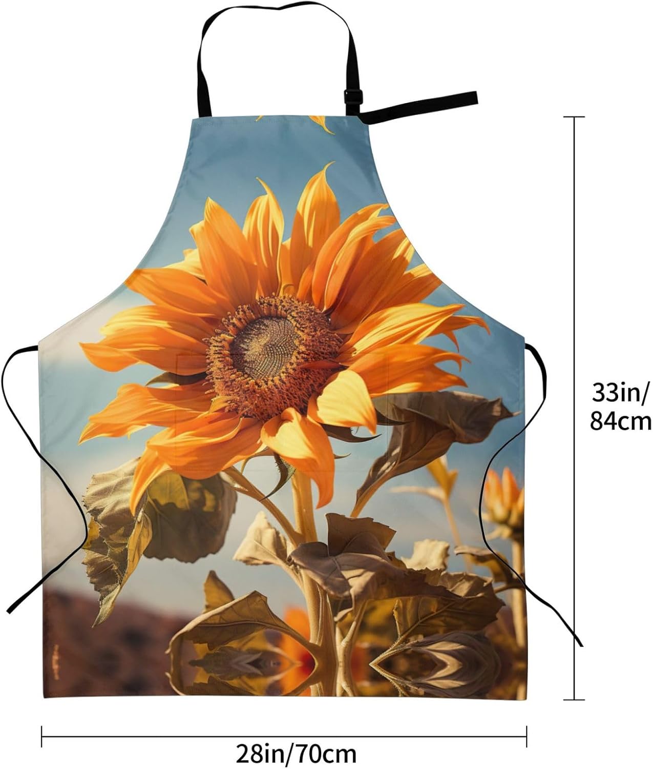 Beautiful sunflower print Waterproof chef's apron with pocket apron for kitchen cooking baking barbecue and gardening
