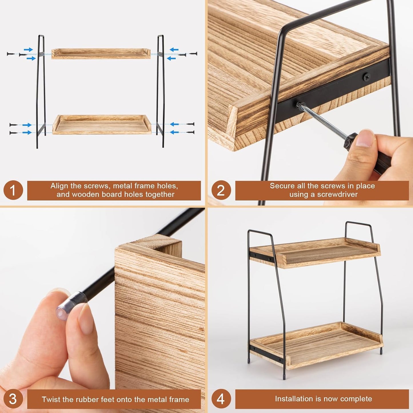 Countertop Coffee Station Organizer, 2 Tier Wooden Shelf for Coffee Ba