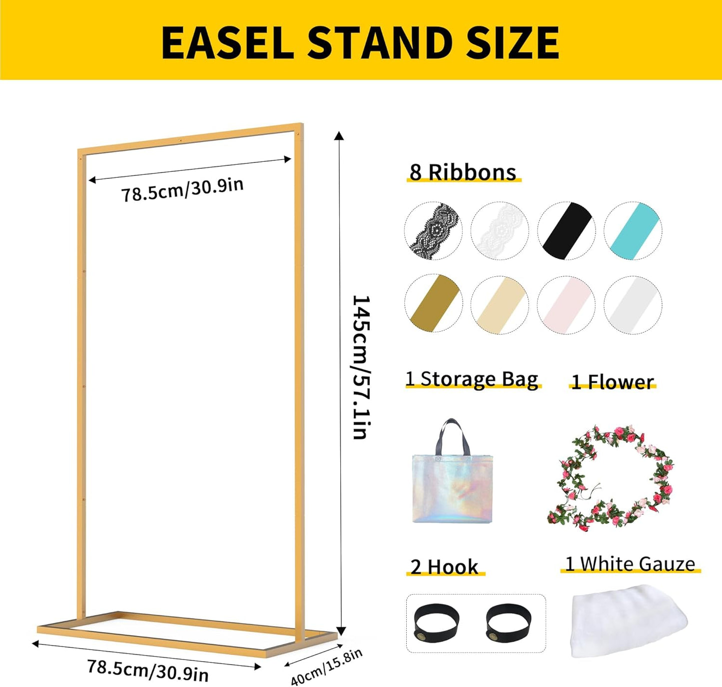 Wedding Welcome Sign Stand, Adjustable Wedding Sign Holder,Heavy Duty Metal Welcome To Our Wedding Sign Display Stand for Wedding Parties Commercial Events (Gold)