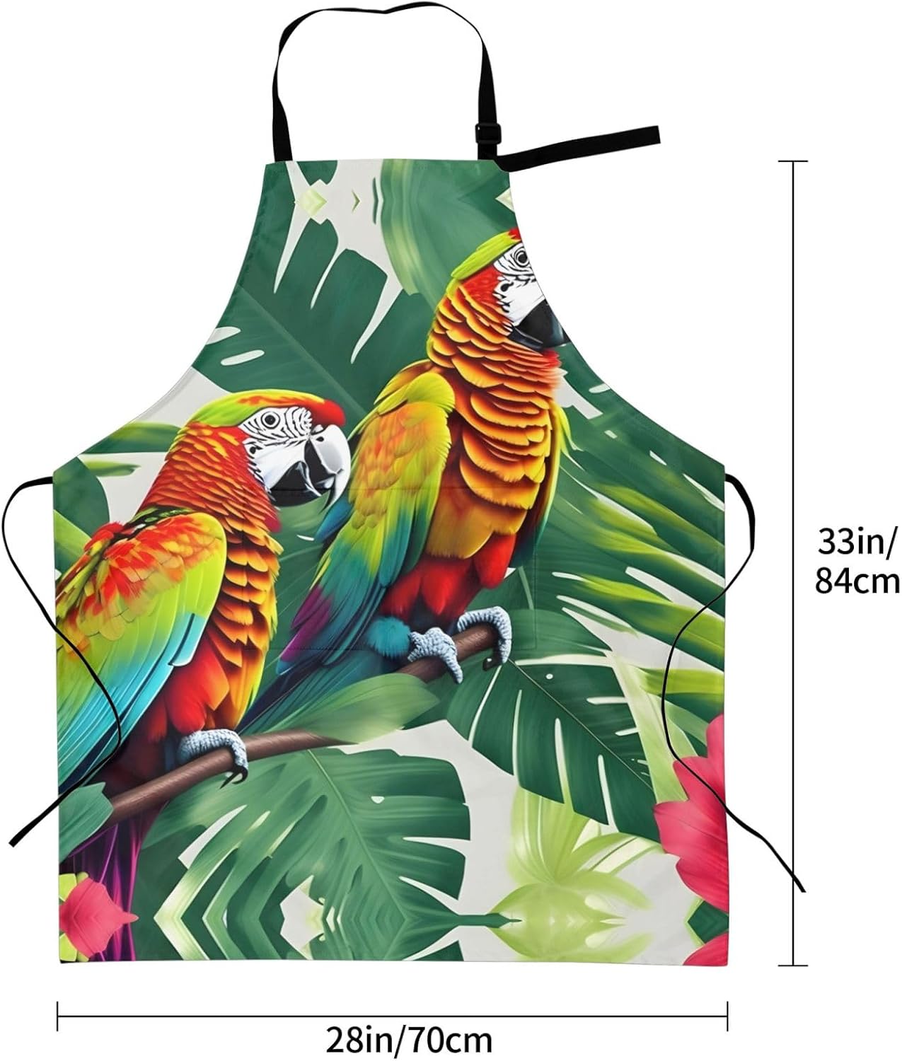 Tropical Flower Leaf Parrot Print 28x33 In Adult Kitchen Apron with Pockets Versatile Chef Smock for Cooking Baking