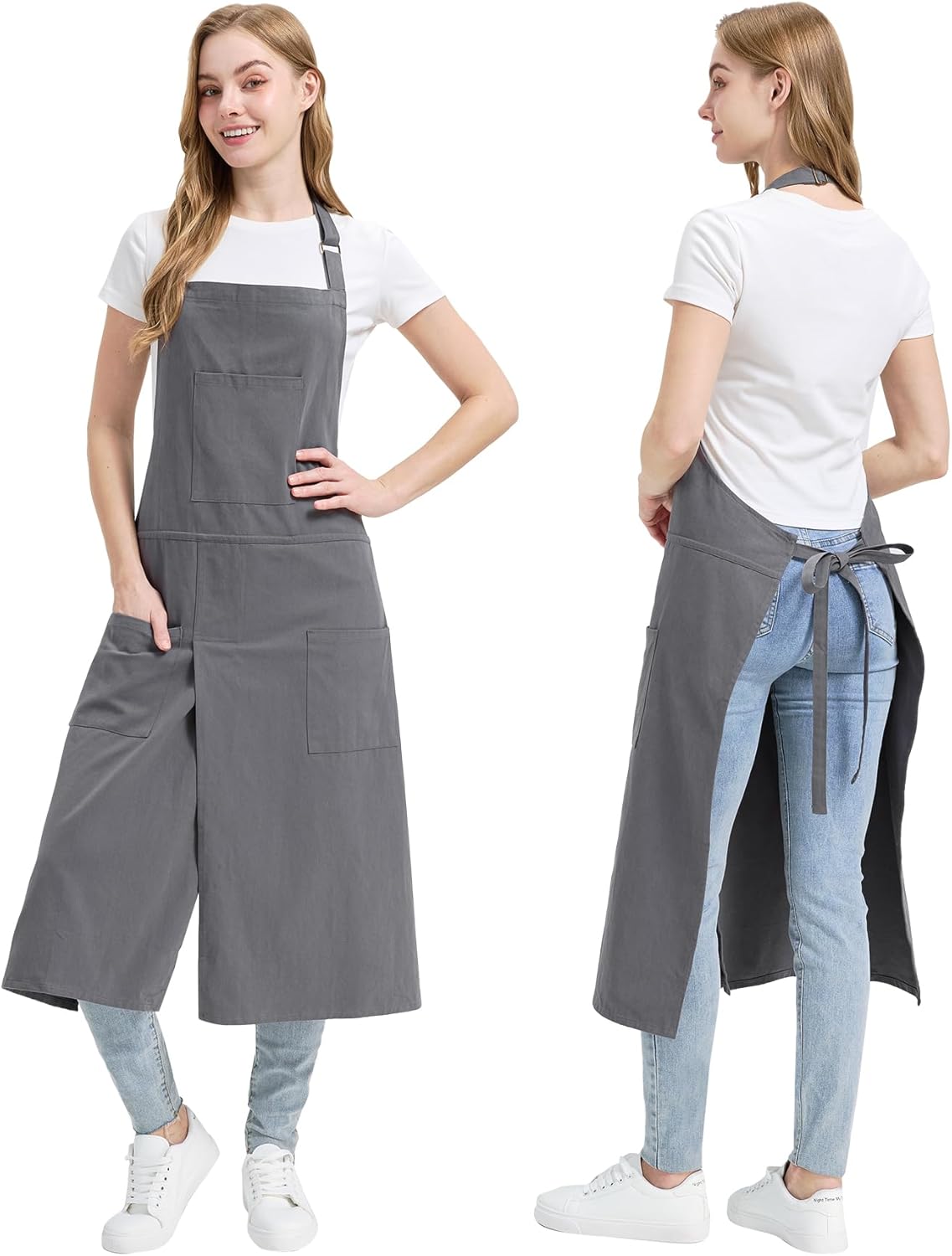 Molaxhome Split Apron with 3 Pockets,Unisex Pottery Apron with Adjusta