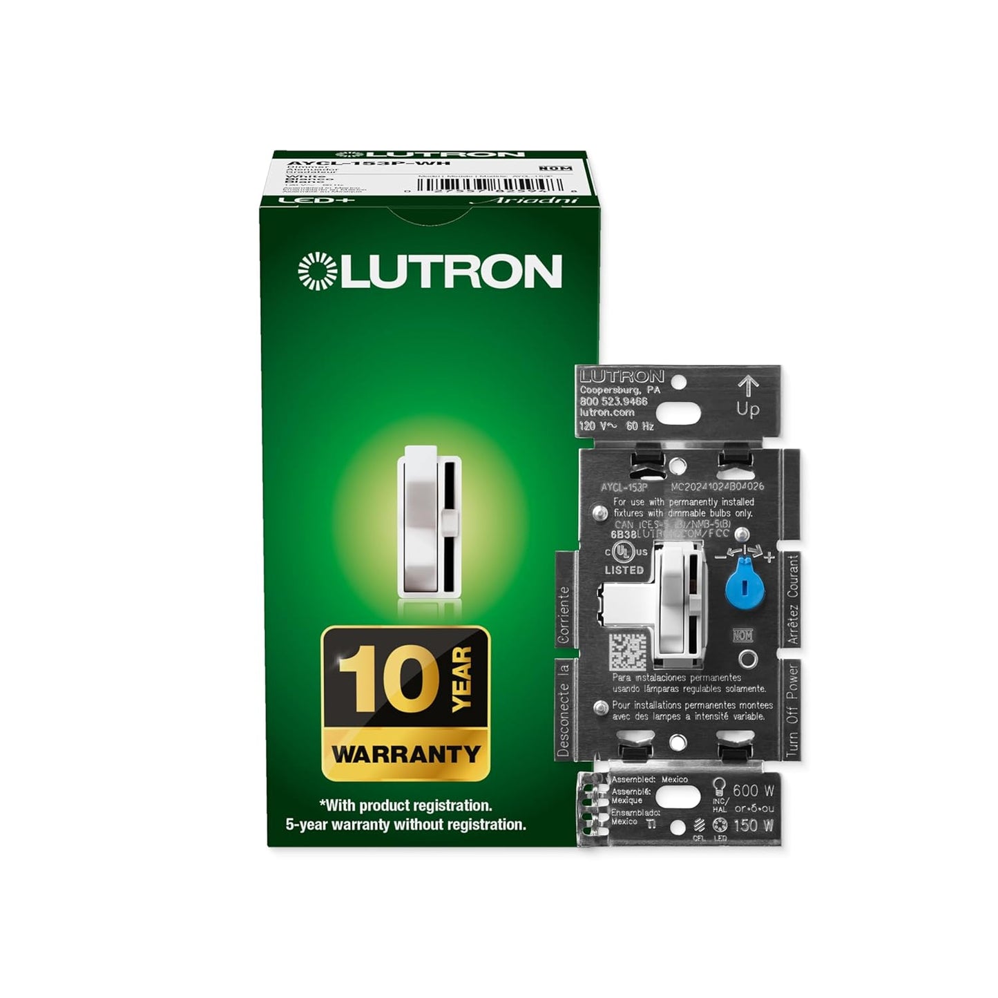 Lutron Ariadni/Toggler LED+ Dimmer Light Switch for Dimmable LED, Halo
