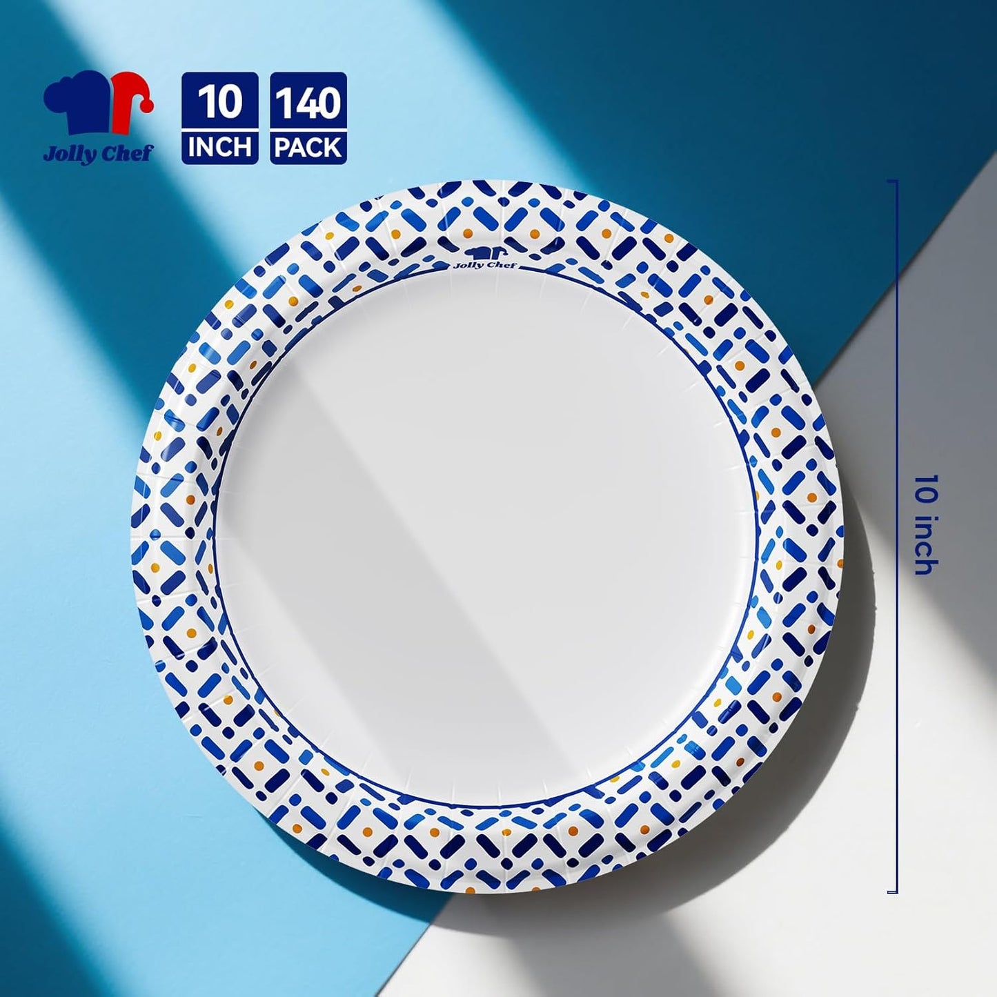 JOLLY CHEF 10 Inch Paper Plates 140 Count, Soak-Proof, Cut Proof, Disp