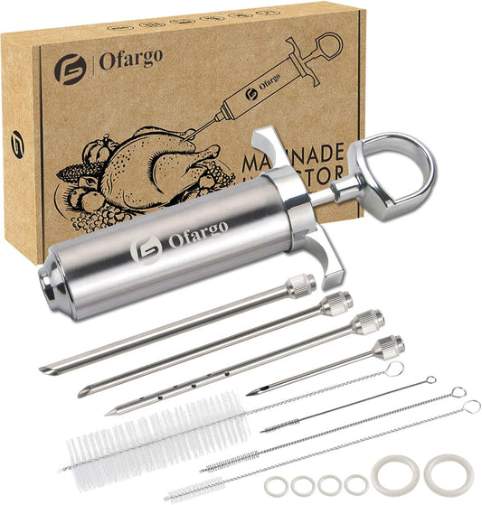 Ofargo Stainless Steel Meat Injector Syringe Kit with 4 Marinade Needles for BBQ Grill Smoker, Easter Day Gifts for Men Dad Husband Him, 2-oz Large Capacity, Both Paper User Manual and E-Book Recipe