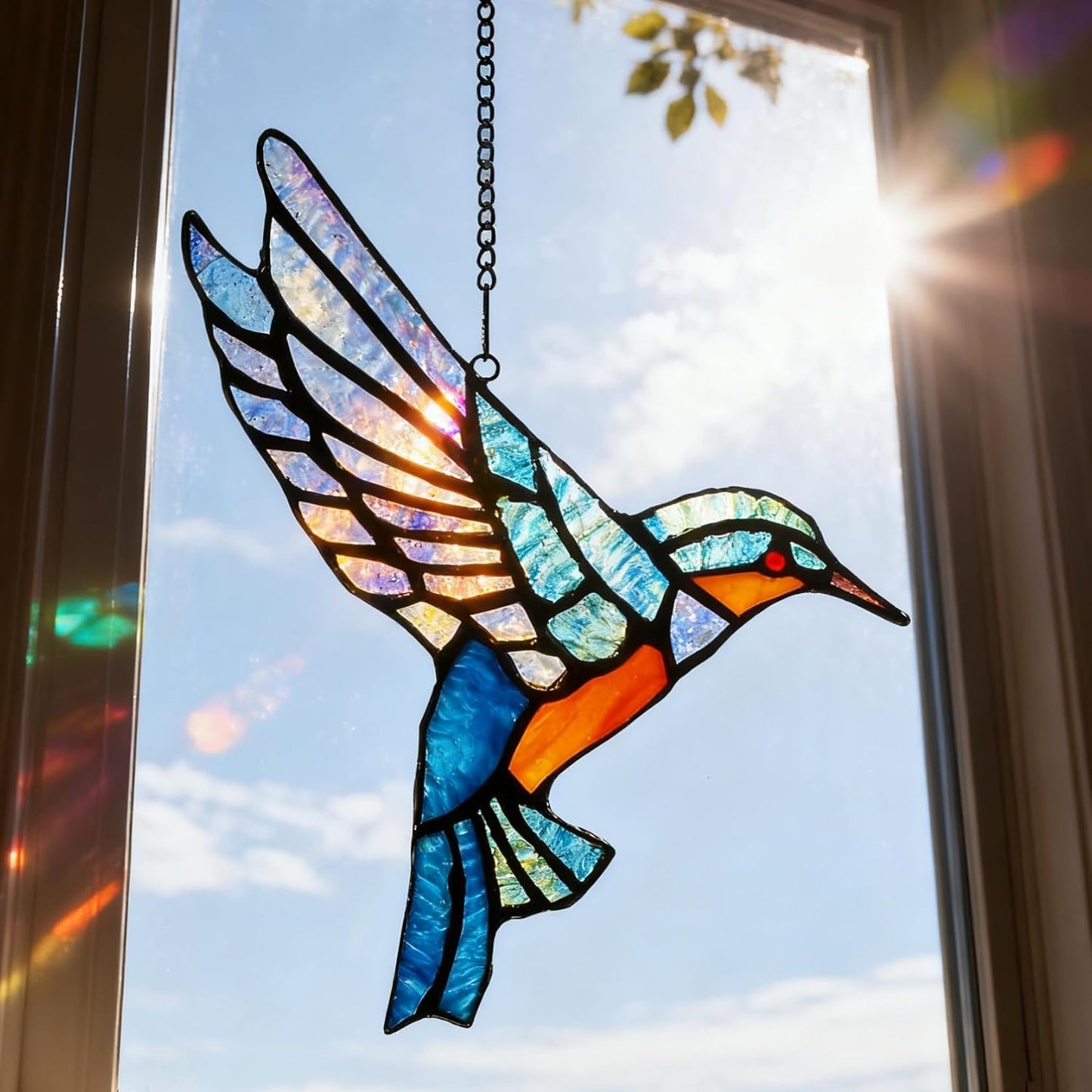 Stained Glass Bluebird Window Hanging Sun Catcher Ornament Bird, 9" x 6 1/2"