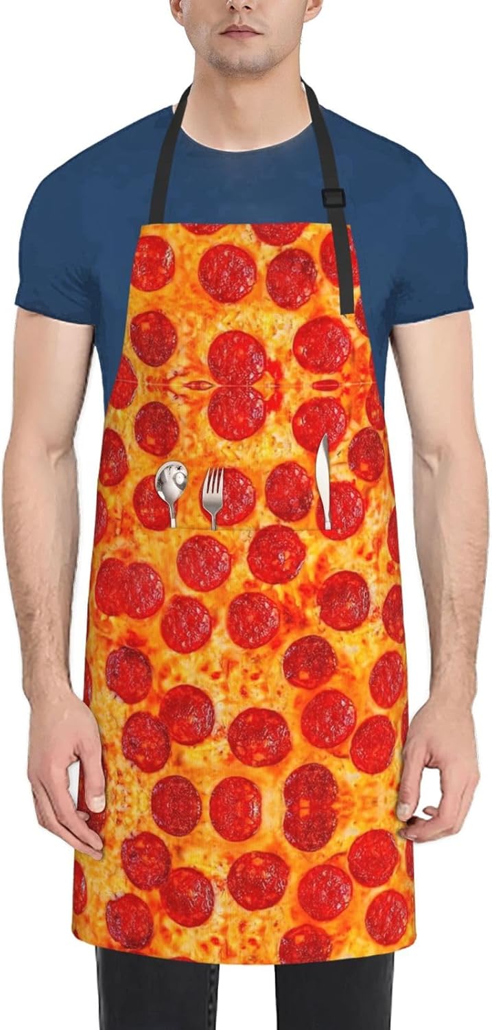 3D Pizza Pepperoni print Waterproof apron with pocket adjustable cooking apron for adult kitchen bibs to bake