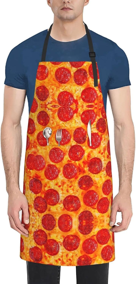 3D Pizza Pepperoni print Waterproof apron with pocket adjustable cooking apron for adult kitchen bibs to bake
