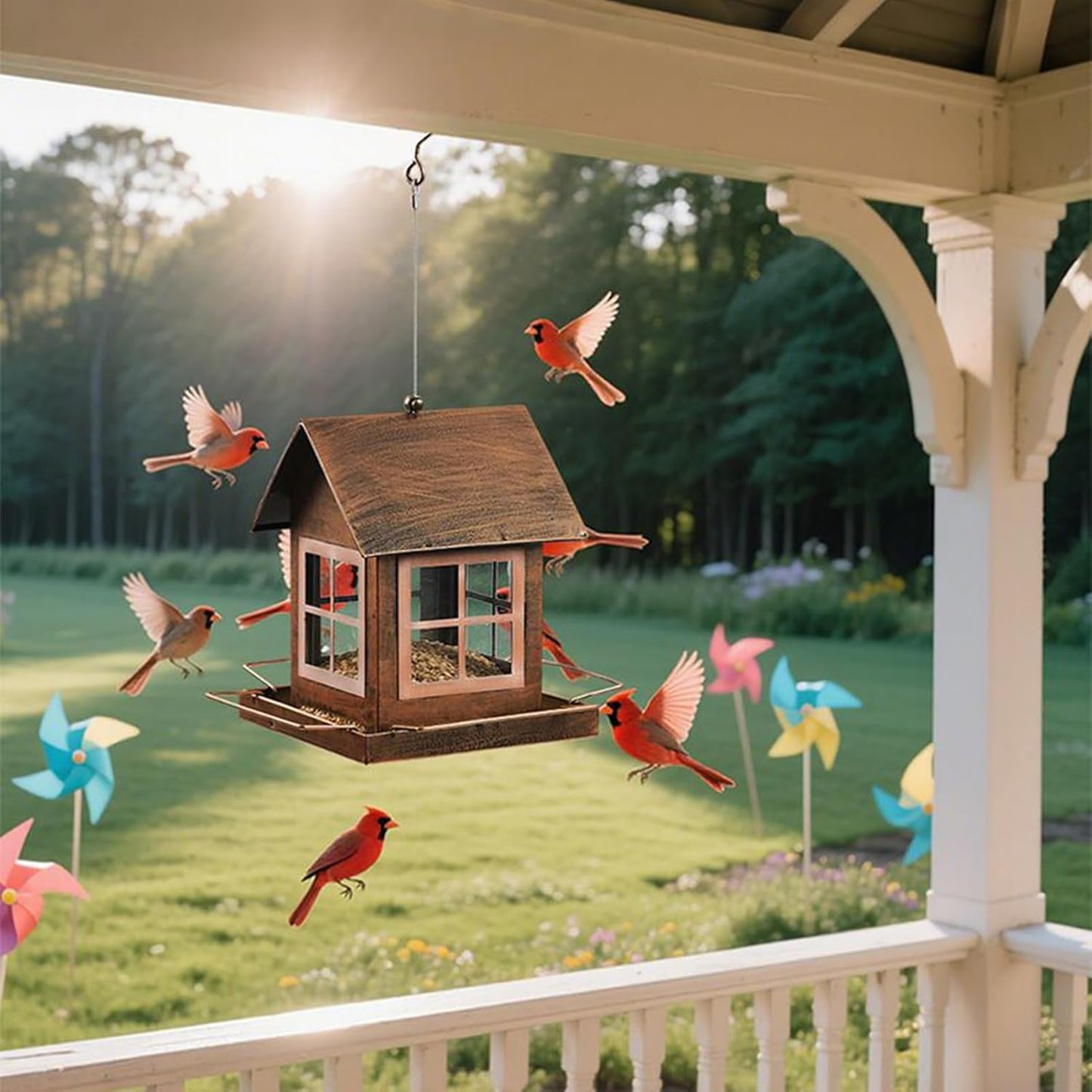 Bird Feeder - Large Capacity Feeding Station, Wild Bird Feeder for Outdoors, Cockatiels, Finches, Lovebirds, Budgies, Canaries Hanging Design Easy Refill Backyard Garden Wildlife Observation