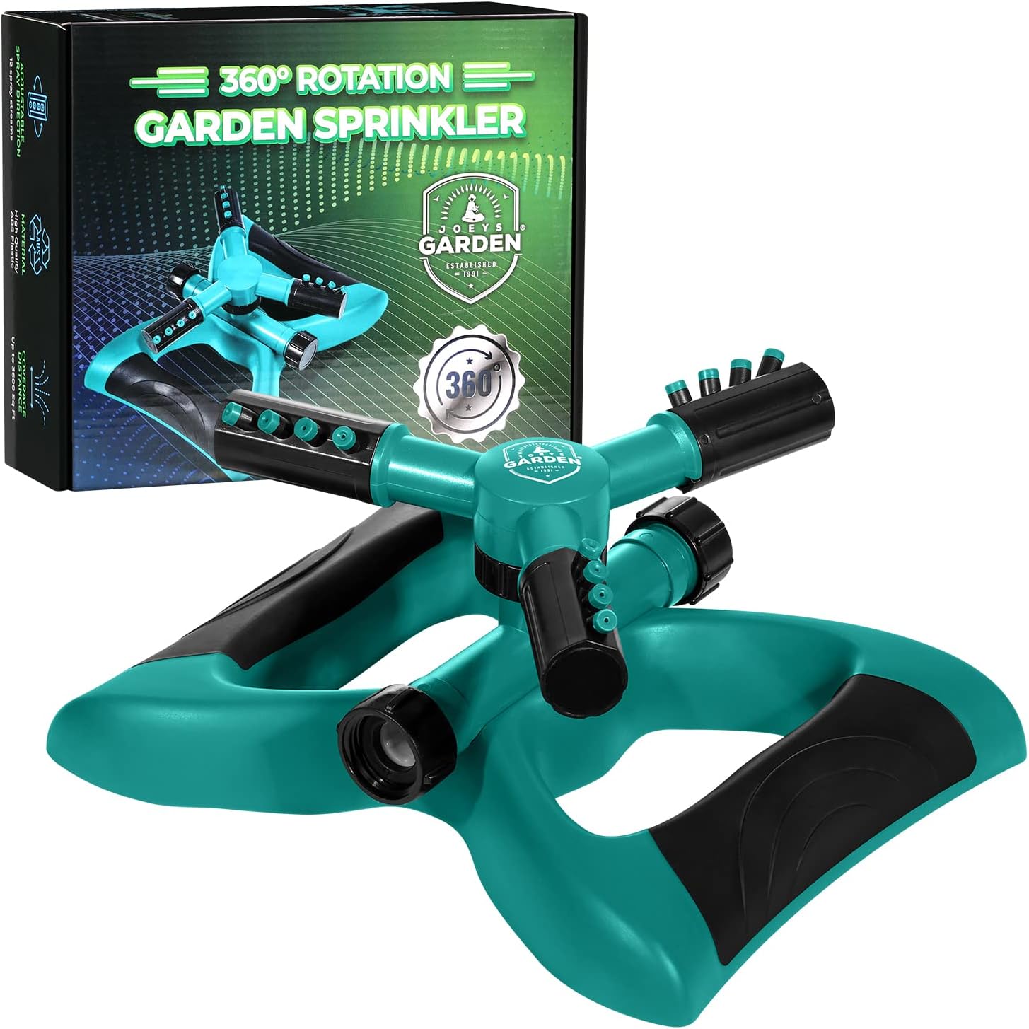 Joeys Sprinkler for Yard, Rotating Garden Sprinkler for Large Area Cov