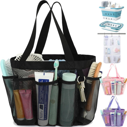 Mesh Shower Caddy Portable for College Dorm Room Essentials, 8-Pocket Large Shower Basket Tote Bag with 2 Handles for Toiletry, Bathroom, Beach, Camp, Gym | Portable, Quick-Dry, 2 Handles