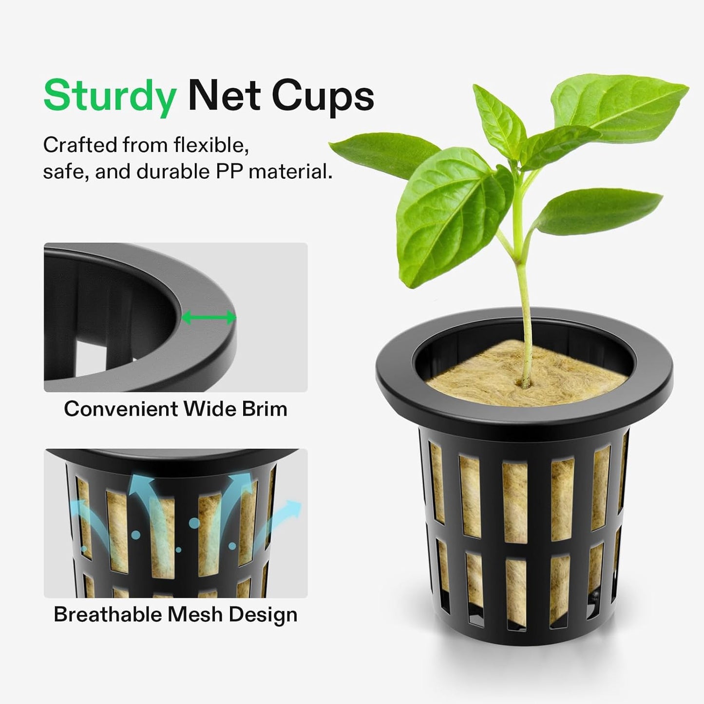 VIVOSUN 72 Rockwool Cubes & Net Pots Set for Hydroponics, 1.2” x 1.2” 