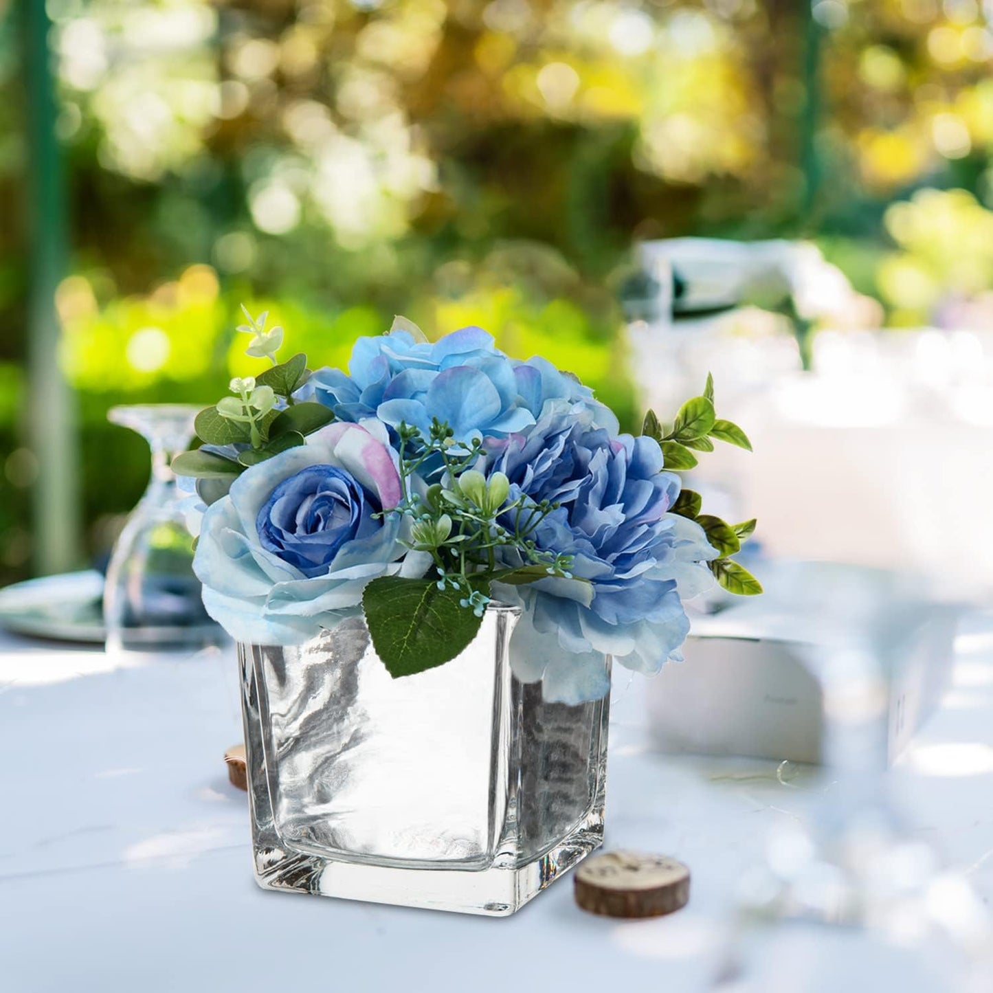 Square Glass Vases 5"x5" Cube Galvanized Vase Planter Candle Holder for Home Office Centerpiece Garden Wedding Party Decor, Set of 4