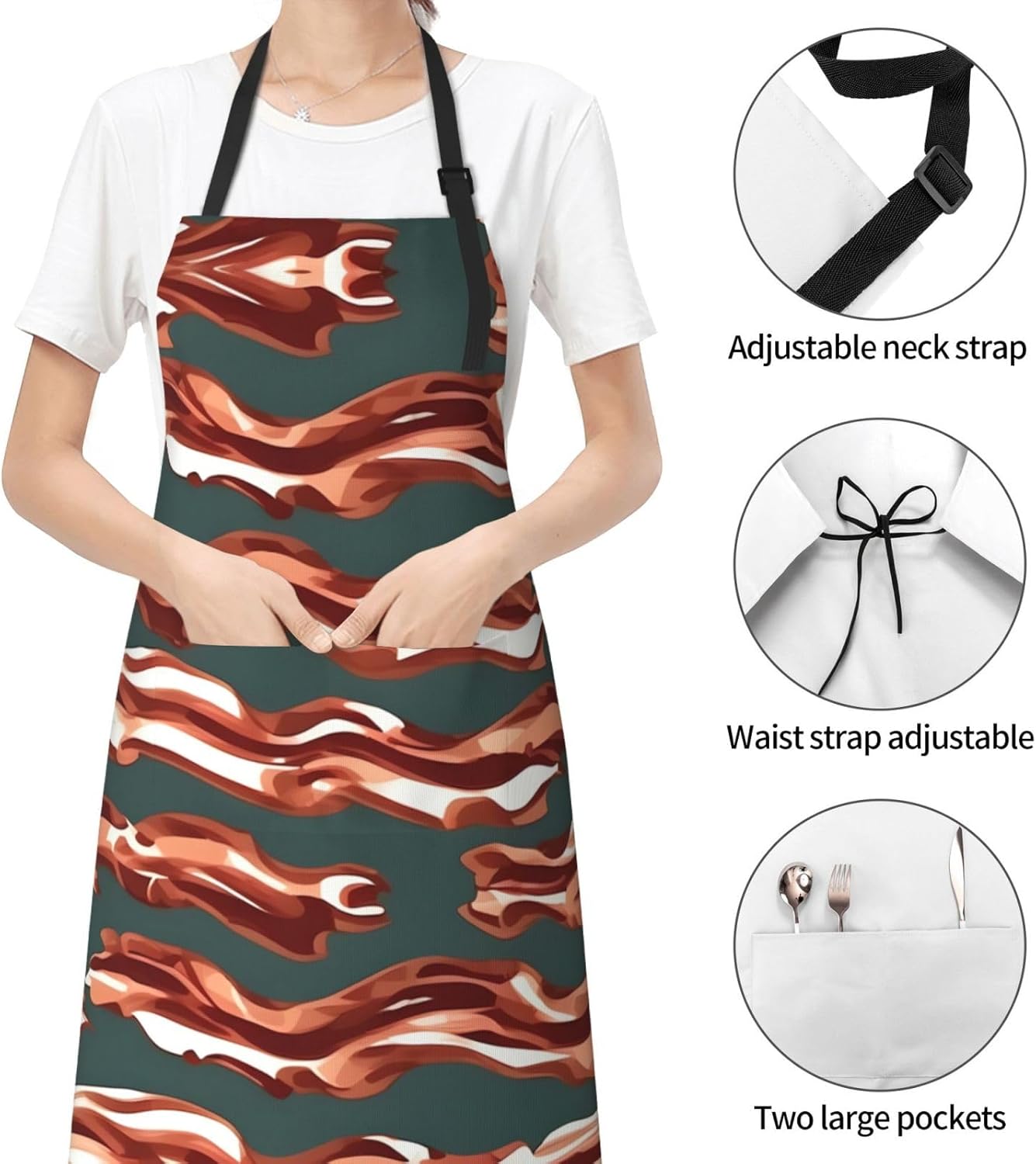 Bacon Pattern Print Laundry apron 28x33 In Waterproof Kitchen Apron with Pockets for Cooking Baking