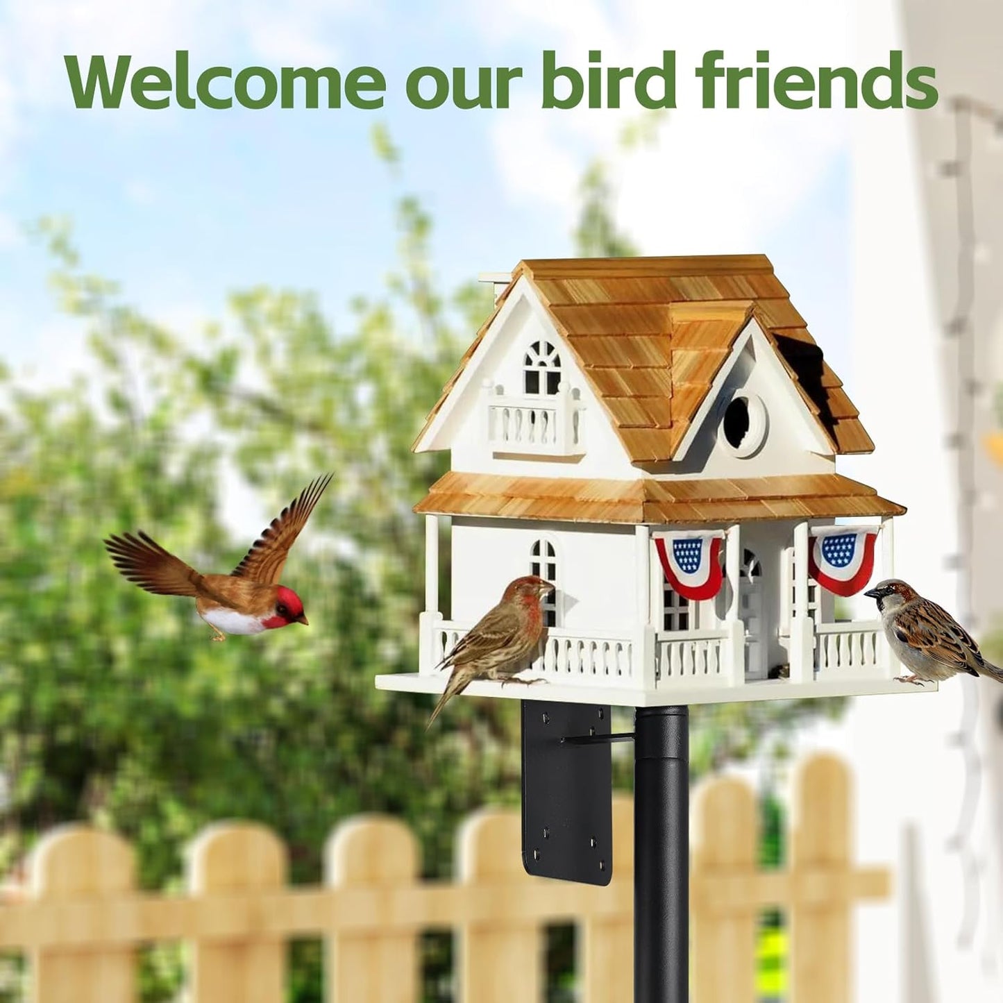 Bird Feeder Pole, 60 Inch Bird Feeder House Pole Stand for Outdoors Heavy Duty Outside Buddy Accessories with 5-Pronged Base, Matte Black, 2 Pack