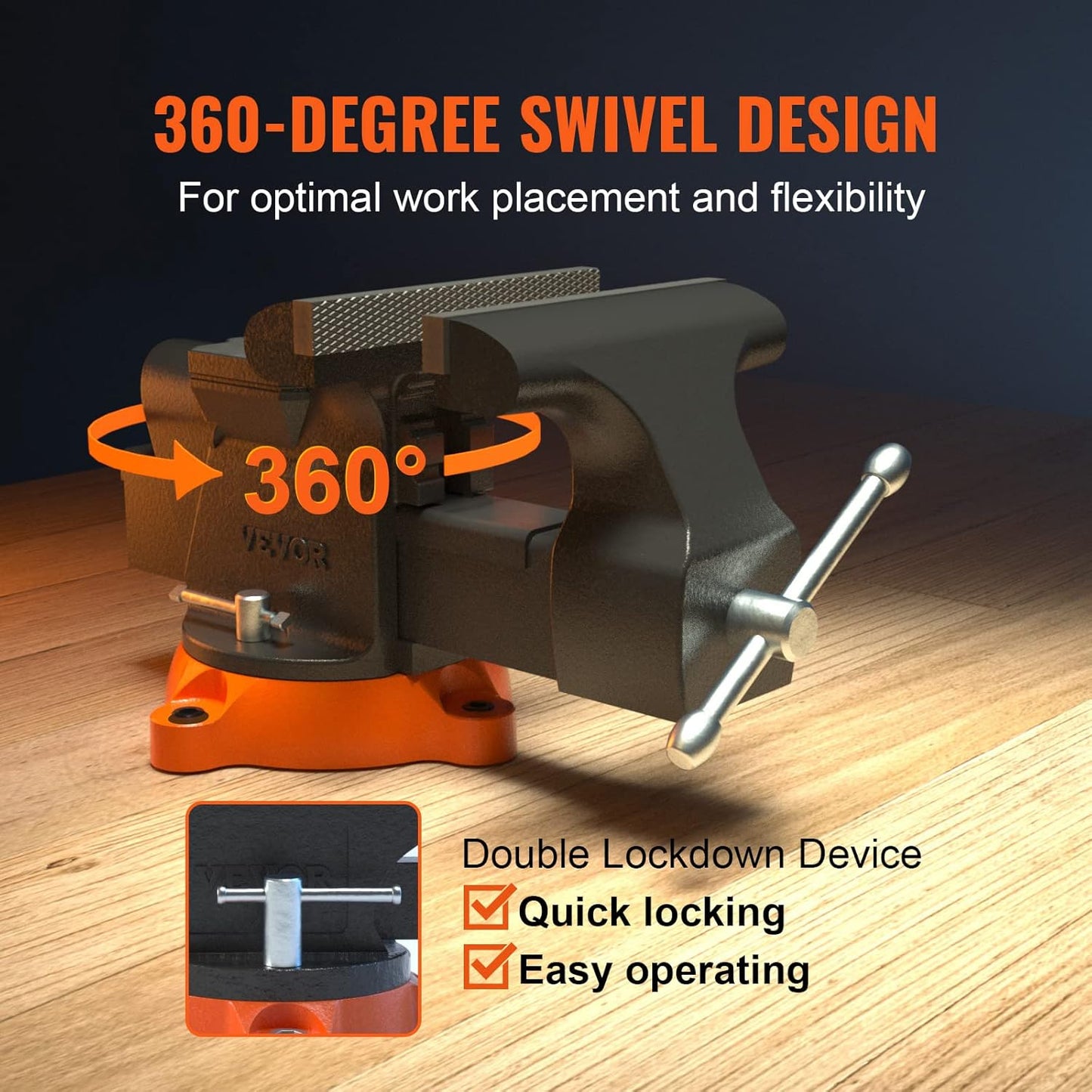 VEVOR Bench Vise, 6-inch Jaw Width 5.9-inch Jaw Opening, 360-Degree Sw