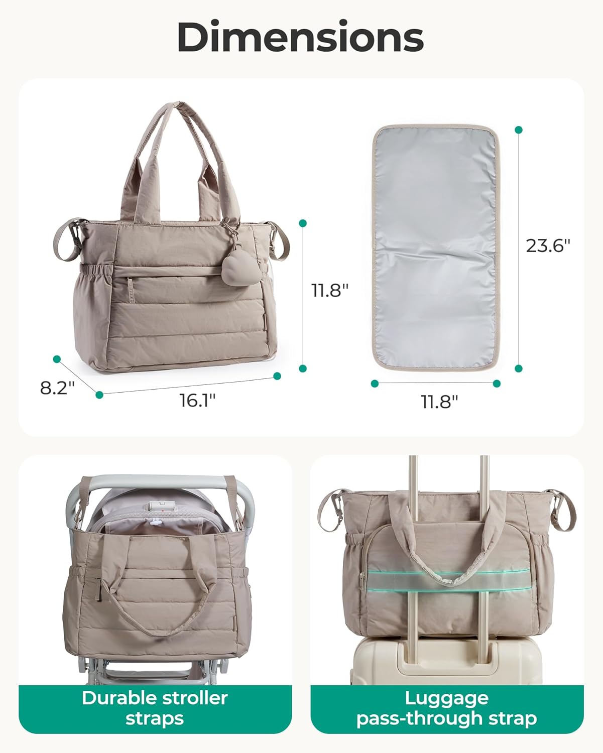 BAGSMART Diaper Bag Tote, Hospital Bag for Labor Delivery, Puffy Mater