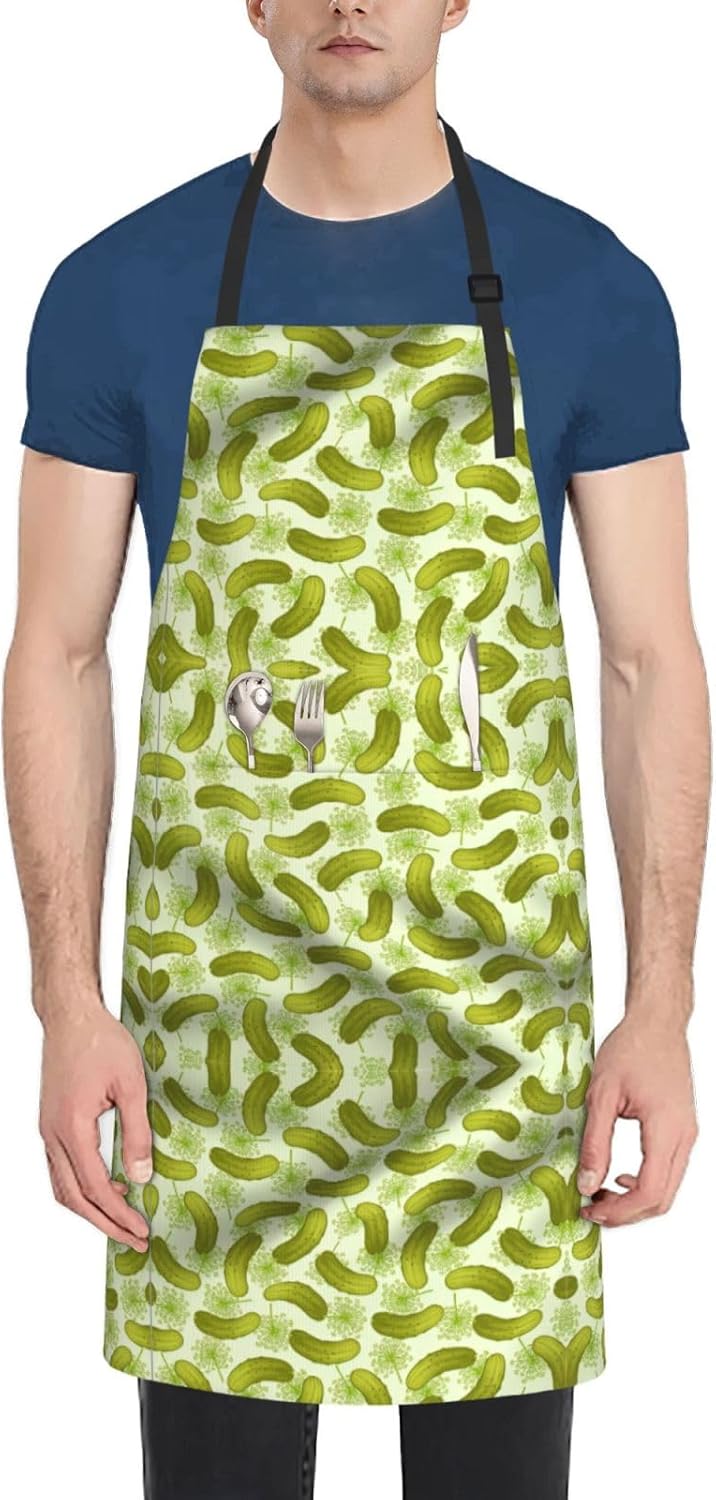 Sushi Dill Pickles print Waterproof apron with pocket adjustable cooki