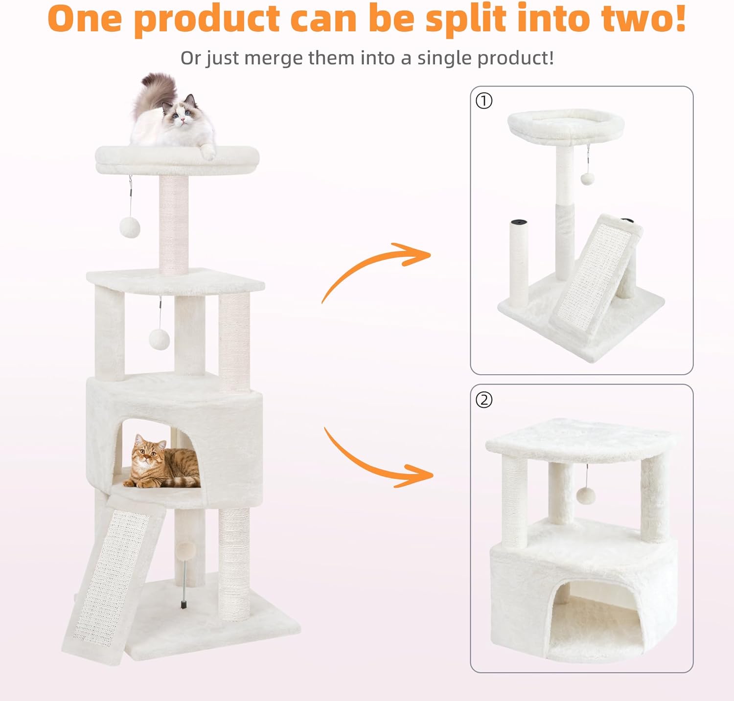 45in Cat Tree Tower with Big Condo for Indoor Kitten,Cat Tower with Sc