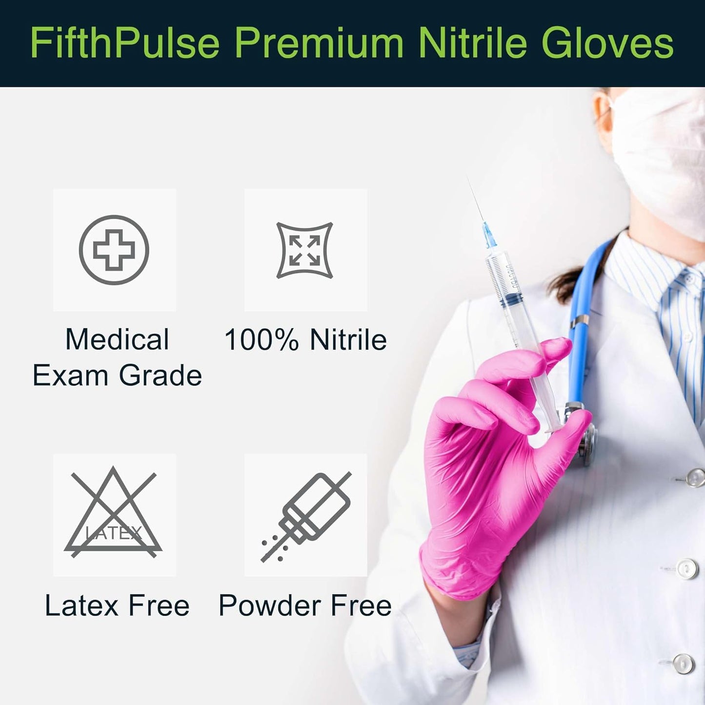 FifthPulse Fuchsia Hot Pink Nitrile Disposable Gloves - 3 Mil Nitrile - Powder and Latex Free - Surgical Medical Exam Gloves