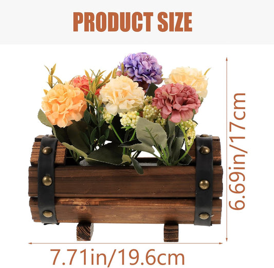 Milisten Artificial Flowers in Wood Pot Potted Wedding Flower Decor with Carbonized Wood Planter Outdoor Balcony Home Decoration Random Color