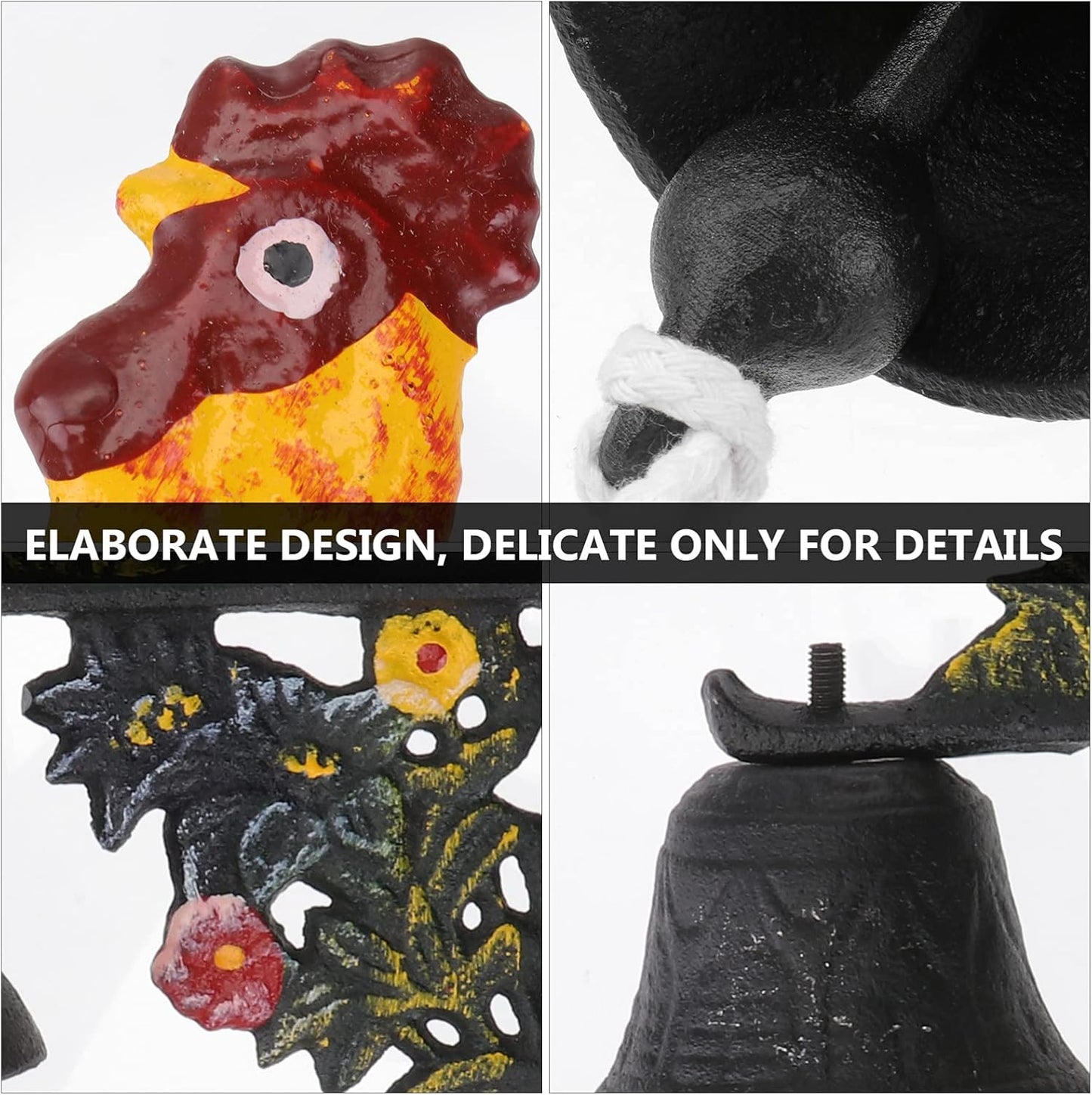 YARNOW Vintage Rooster Doorbell Cast Iron Wall Mounted Hand Cranking B