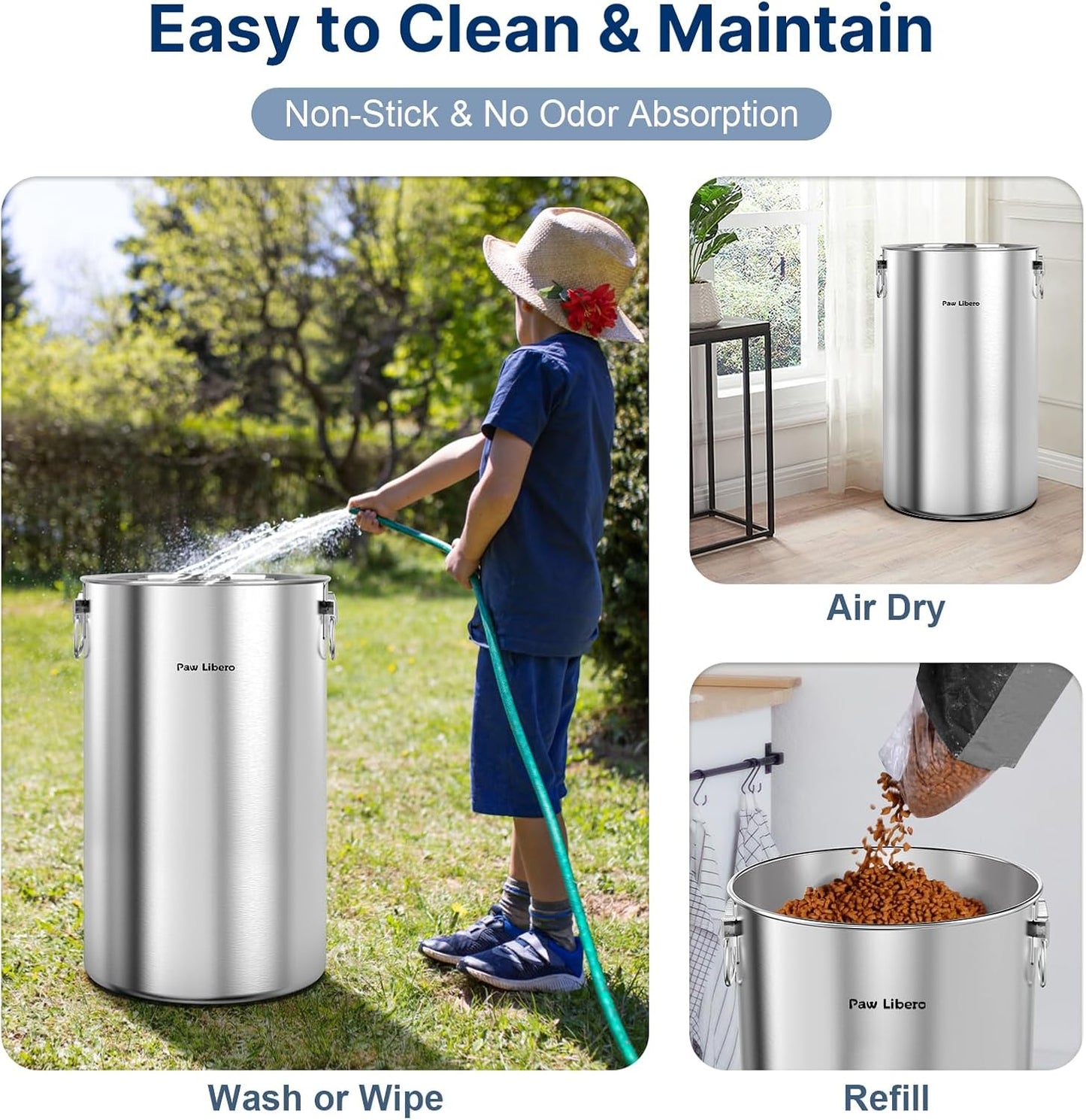35 Lbs Stainless Steel Dog Food Storage Container with Airtight Wooden