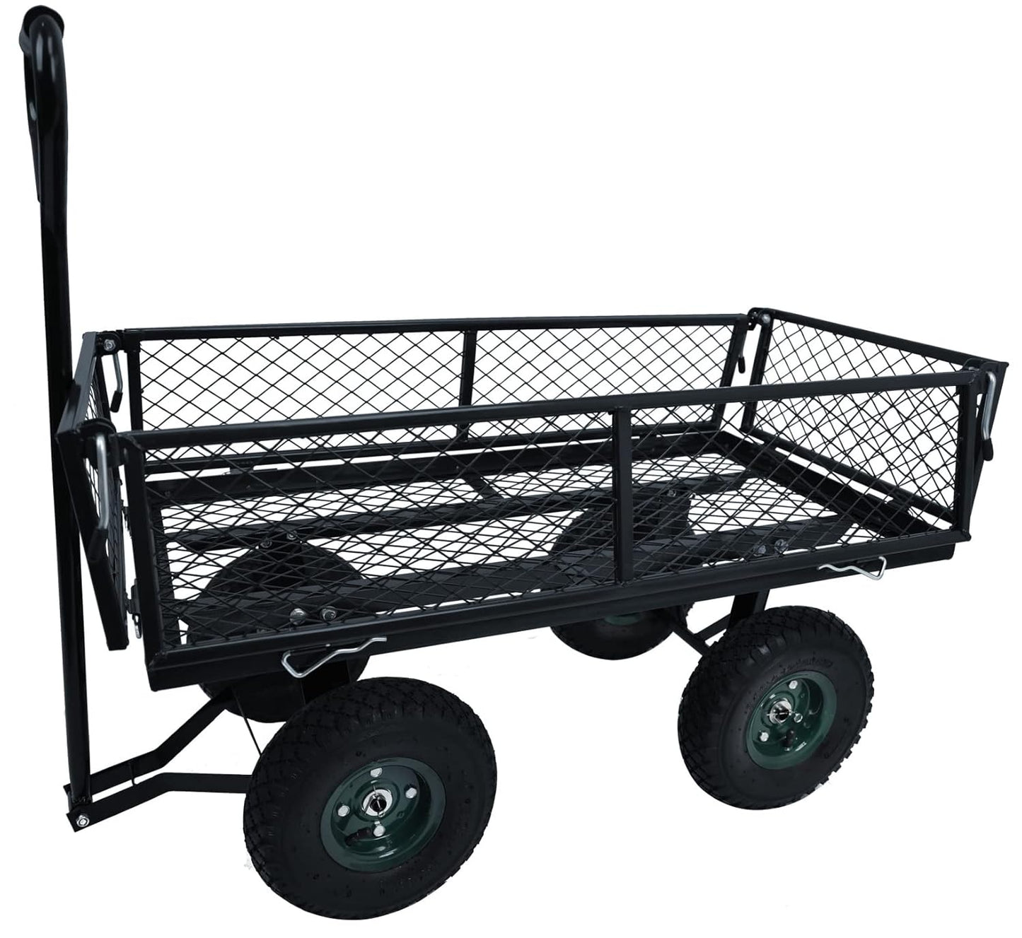 Liner Included, Mesh Steel Folding Utility Wagon with Removable Sides and 10in Pneumatic Tires, Black