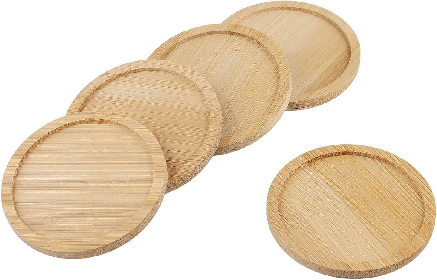 20 PCS 5 Inch Natural Bamboo Coasters, Round Bamboo Planter Saucer Trays, Wooden Drink Coasters for Drinks Plant Pots