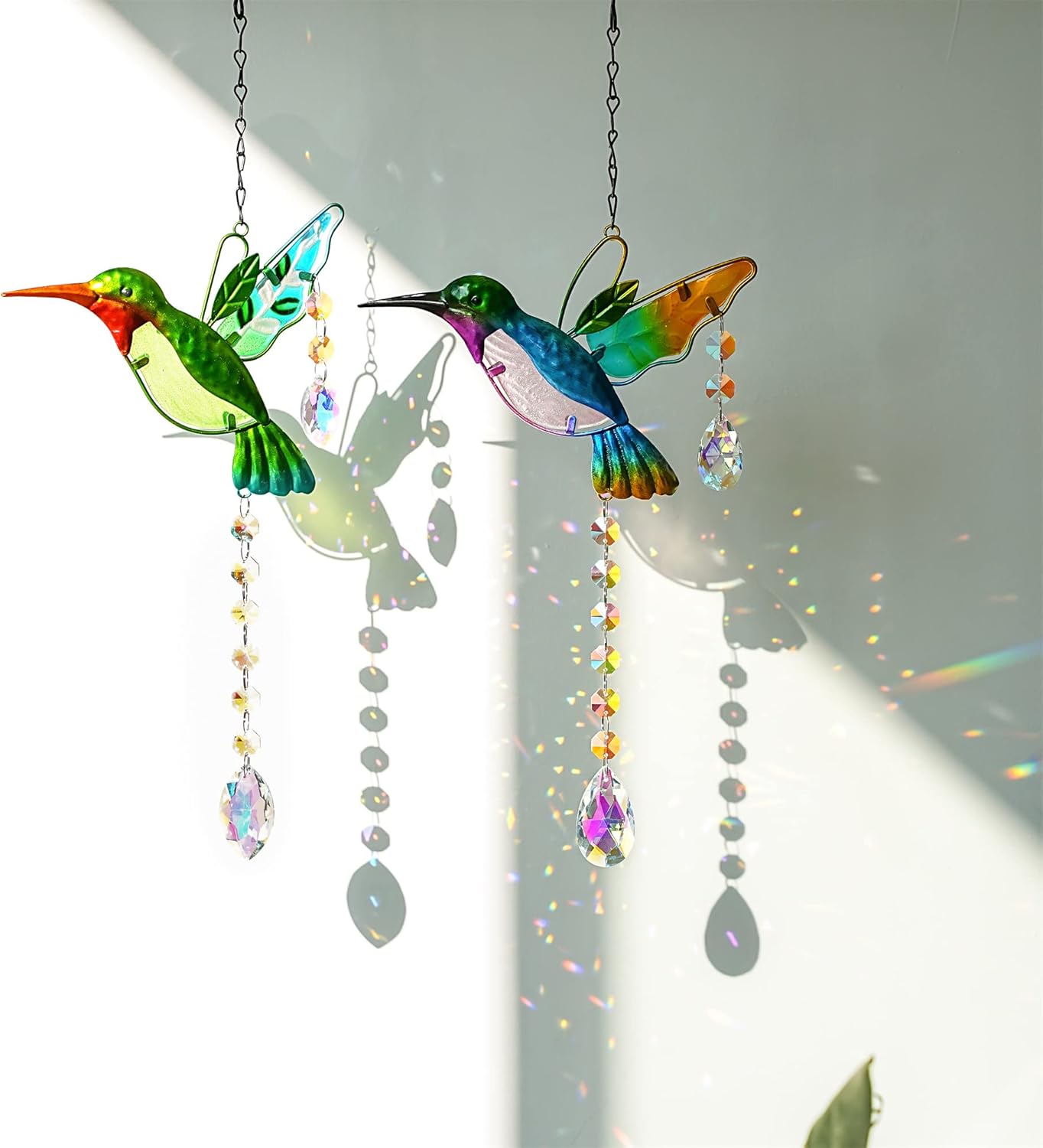 YU FENG 2PCS 18.1" Hummingbird Suncatchers,Stained Glass Window Hangin