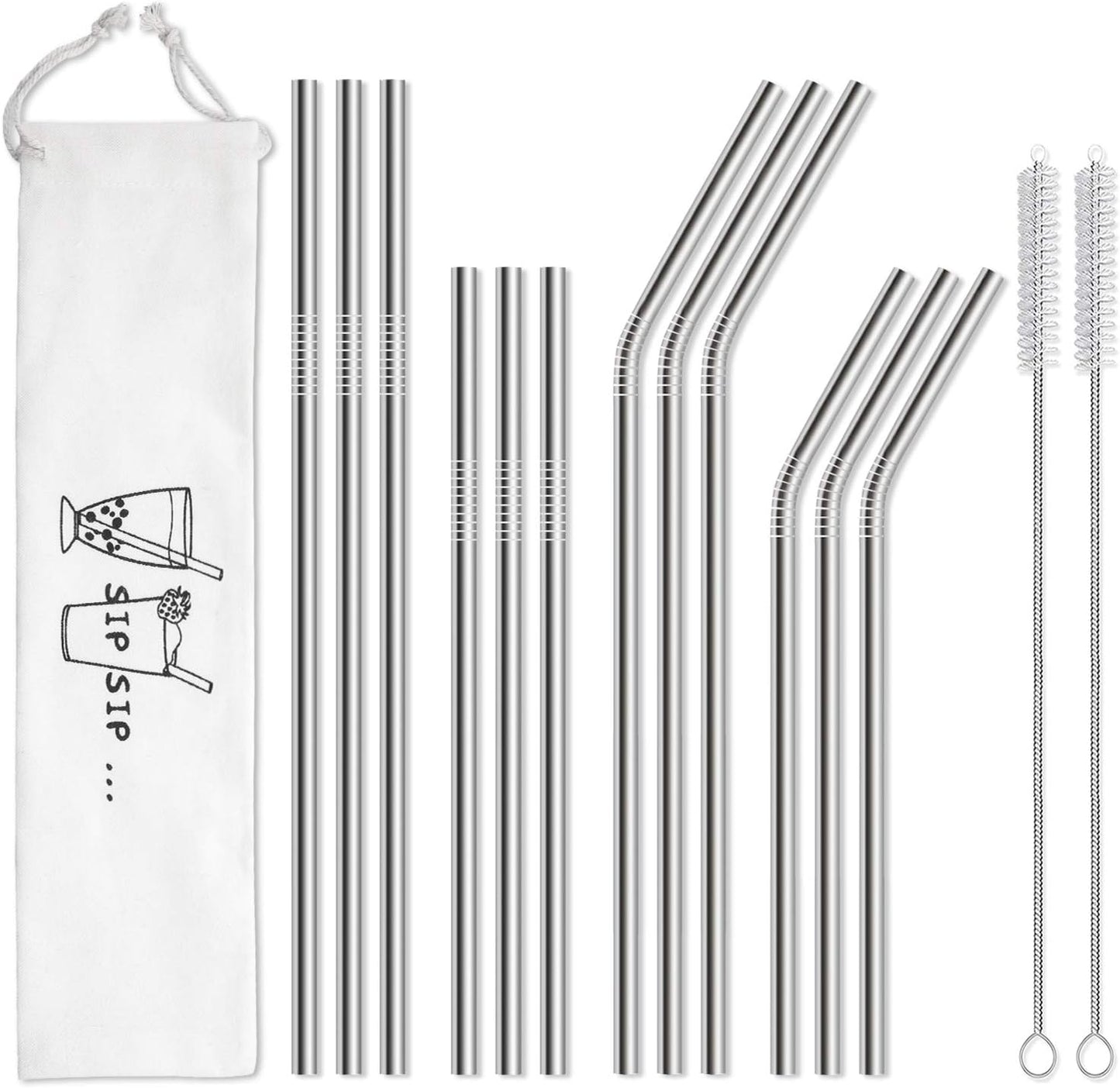 Hiware 12-Pack Reusable Stainless Steel Metal Straws with Case - Long 
