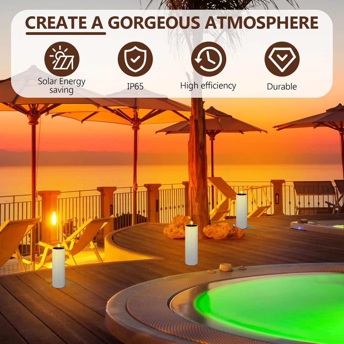 4 Pcs Large Outdoor Candles, Flameless Flickering LED Candles, Battery Operated Waterproof Candle for Wedding Centerpiece Porch Lanterns Patio Easter Decor(4"x12"/12"/12"/12")
