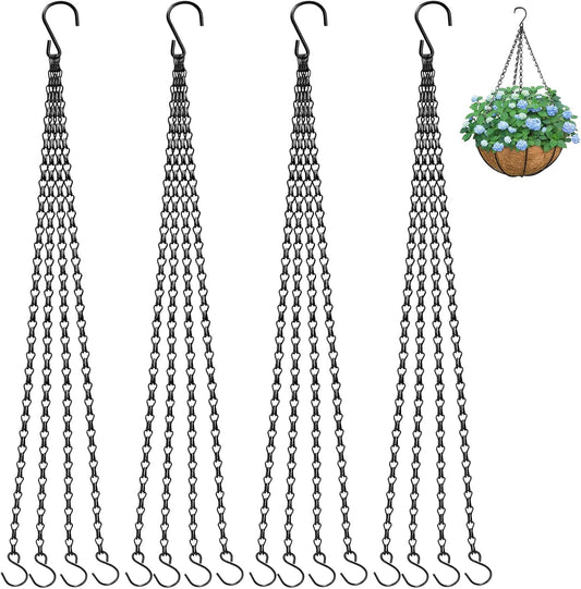 ZeeDix 4 Pack, 24 Inch Hanging Basket Chain with Hooks, Black Metal Planter Flower Pot Chain for Hanging Plants, Adjustable Replacement Chain for Lanterns, Bird Feeders and Flowers