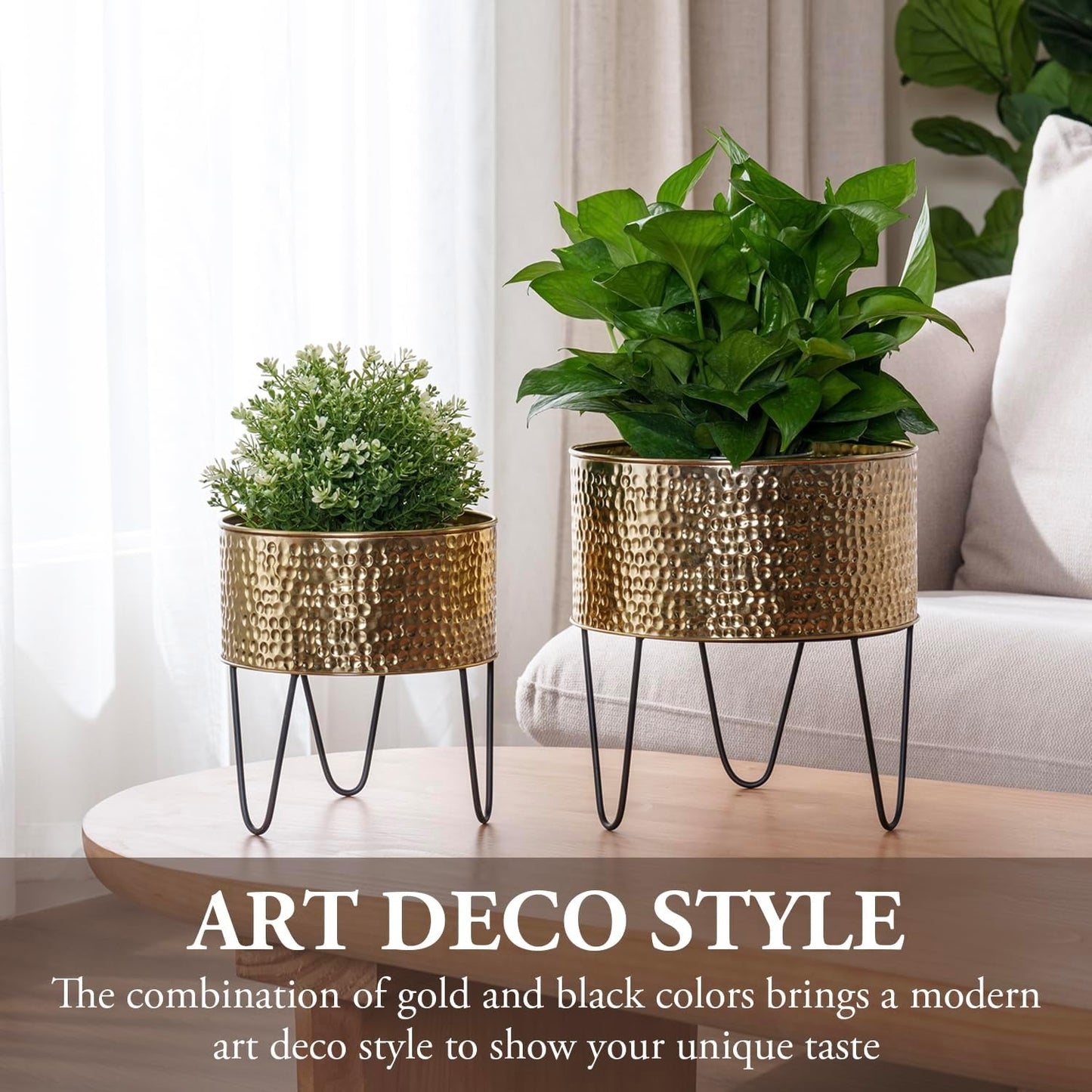 MyGift Modern Brass Tone Metal Planter Pots with Pebbled Texture, Hamm