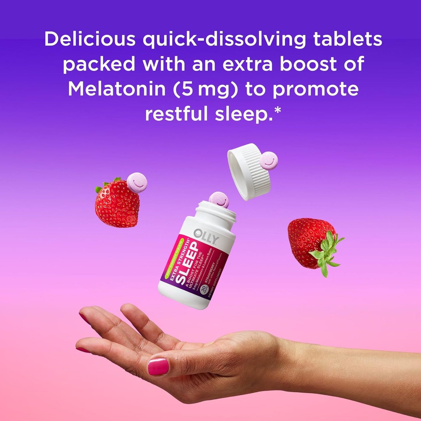 OLLY Extra Strength Sleep Fast Dissolve Tablets, 5mg Melatonin, Vegan,