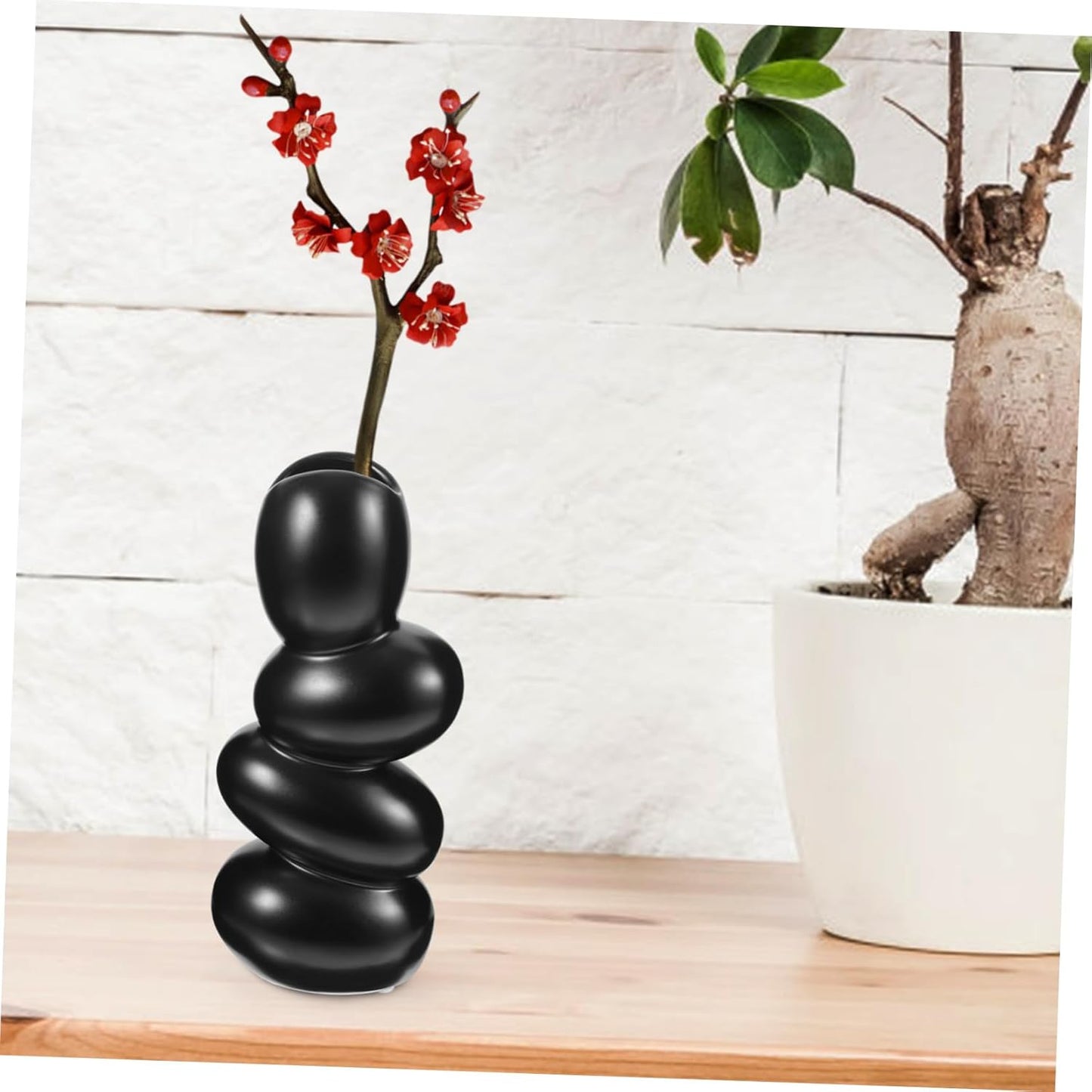BESTOYARD 2pcs Pebble Vase White Decor White Ceramic Flower Pot Balloo