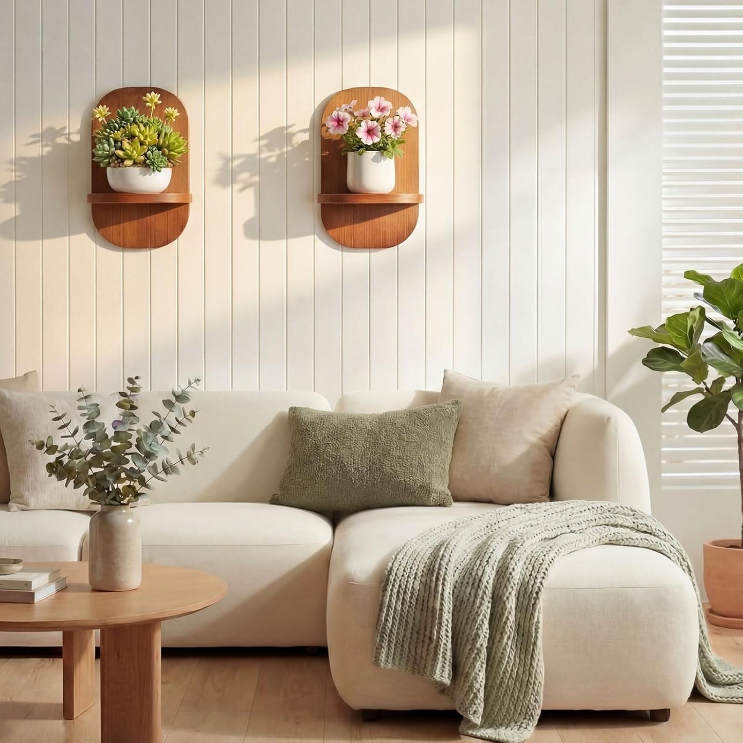 2 Pack Wooden Wall Mounted Plant Holder, Wall Hanging Plant Holders for Indoor Plants Flower Pot Hanging Shelves for Bedroom Living Room Porch Balcony Outdoor Decor