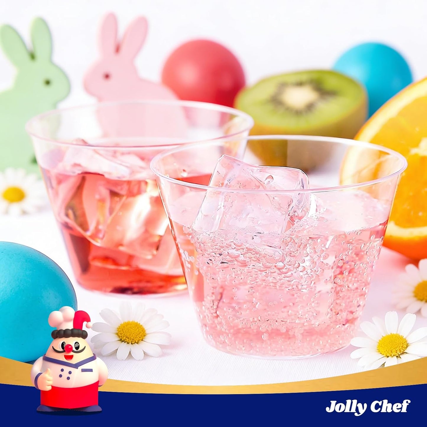 JOLLY CHEF 9 oz Clear Disposable Plastic Cups, 100 Pack Clear Plastic Cups Tumblers, Heavy-duty Party Glasses, Disposable Cups for Thanksgiving, Halloween, Christmas Party
