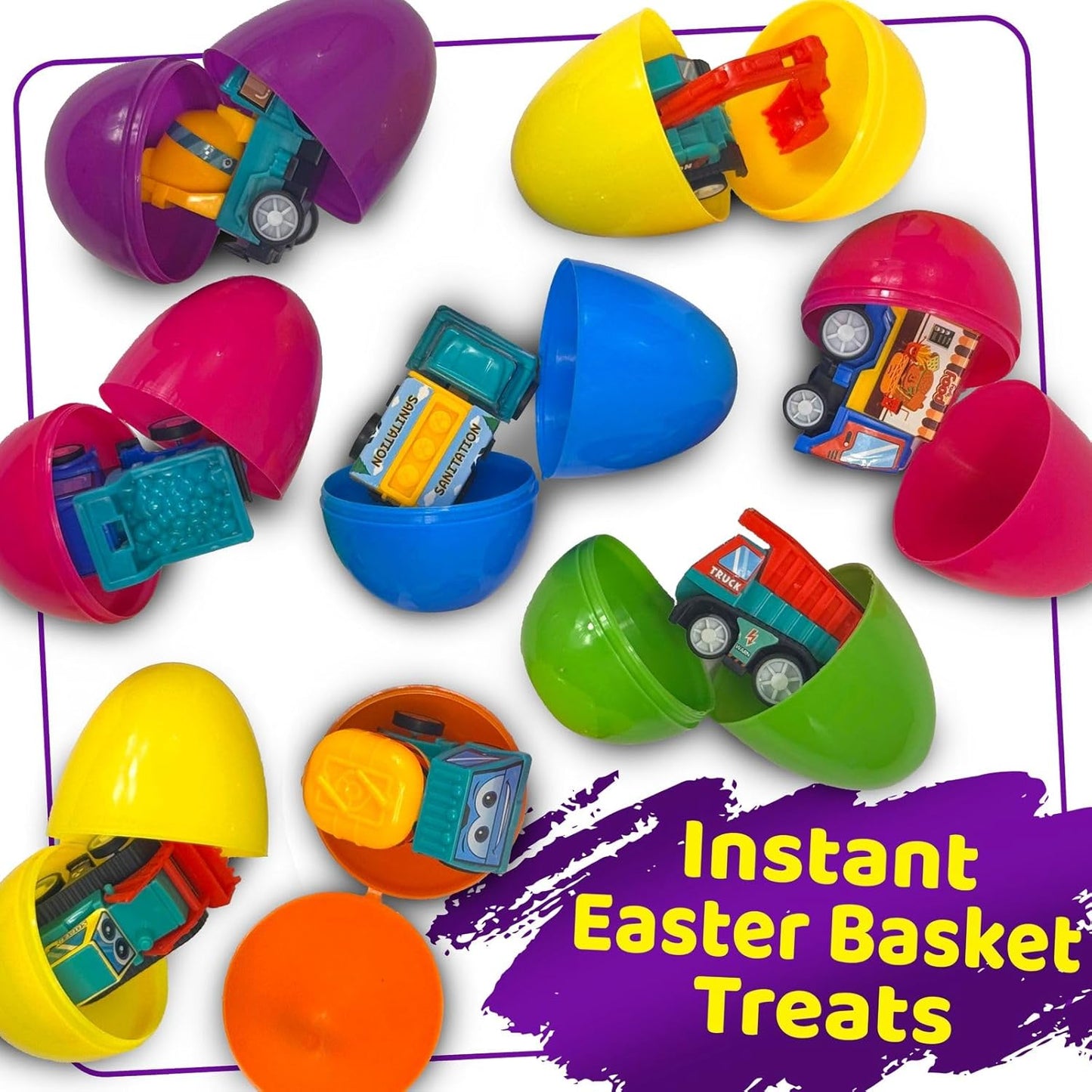 stargo 8 Pack Colorful Prefilled Easter Eggs Bulk with Toys - Mini Car Set Construction Engineering Vehicles Pull-Back Cars. Plastic Easter Eggs Filled, Basket Fillers, Party Favors, Boys Goodie Bags