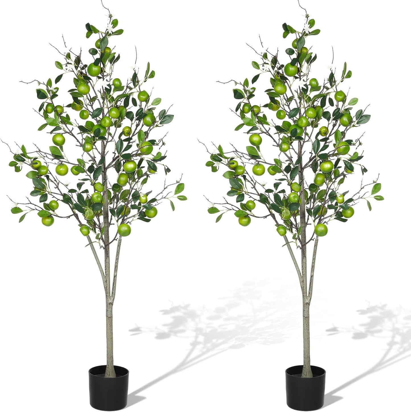 2 Pack Artificial Orange Tree with Realistic Leaves and Natural Trunk Faux Tree with Silk Leaves for Porch Home Office Farmhouse Indoor Outdoor Housewarming Gift