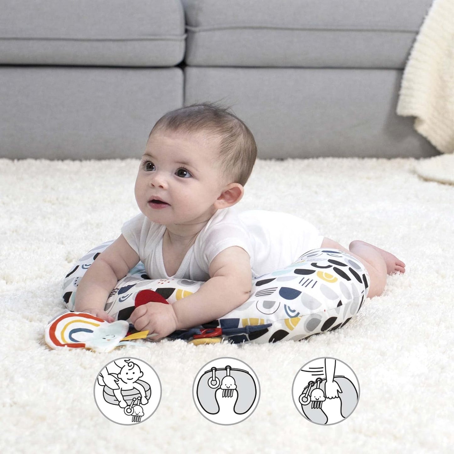 Boppy Tummy Time Prop, Black and White Modern Rainbows with Teething T