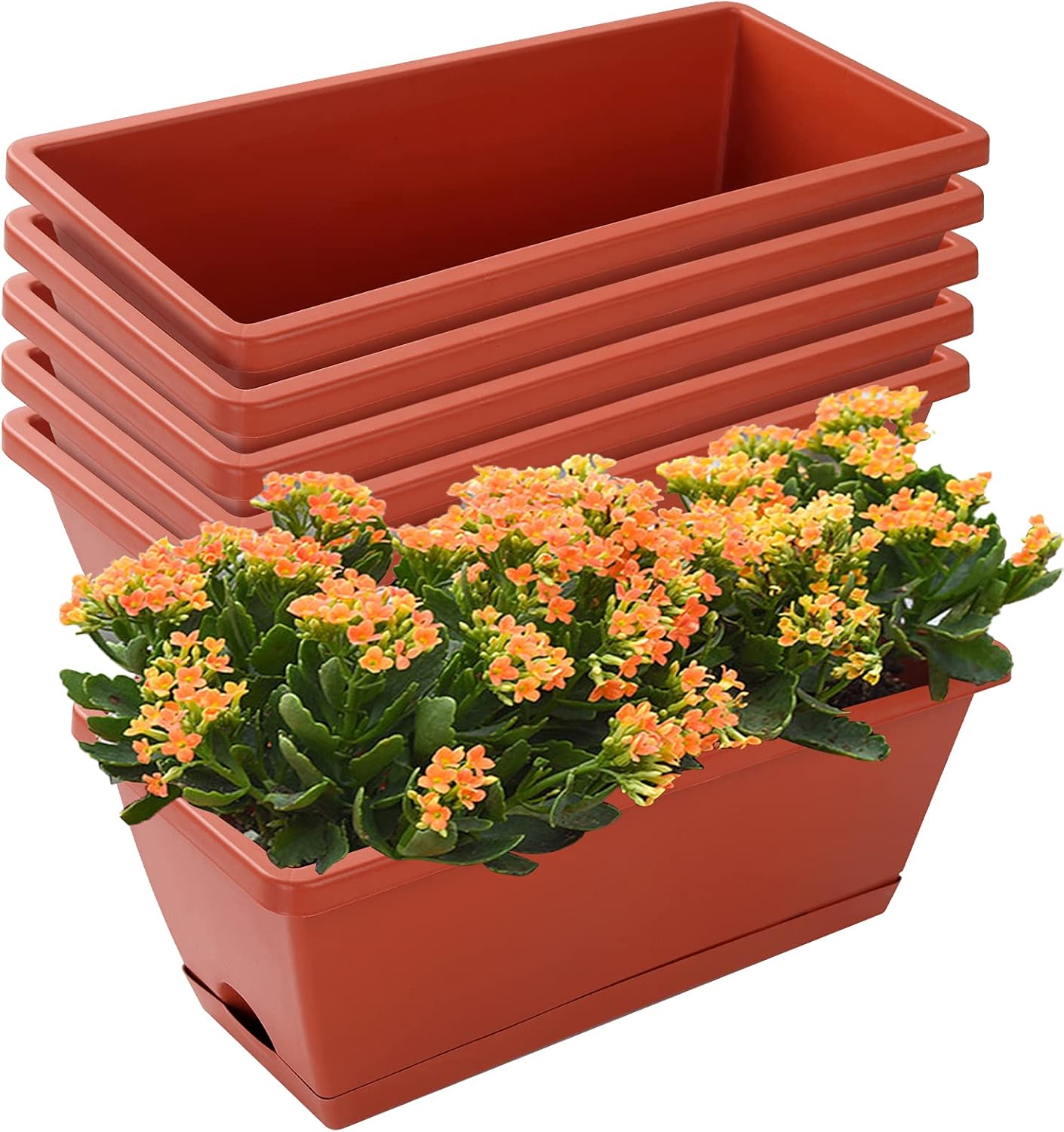 Window Box Planter, 7 Pack Plastic Vegetable Flower Planters Boxes 17 