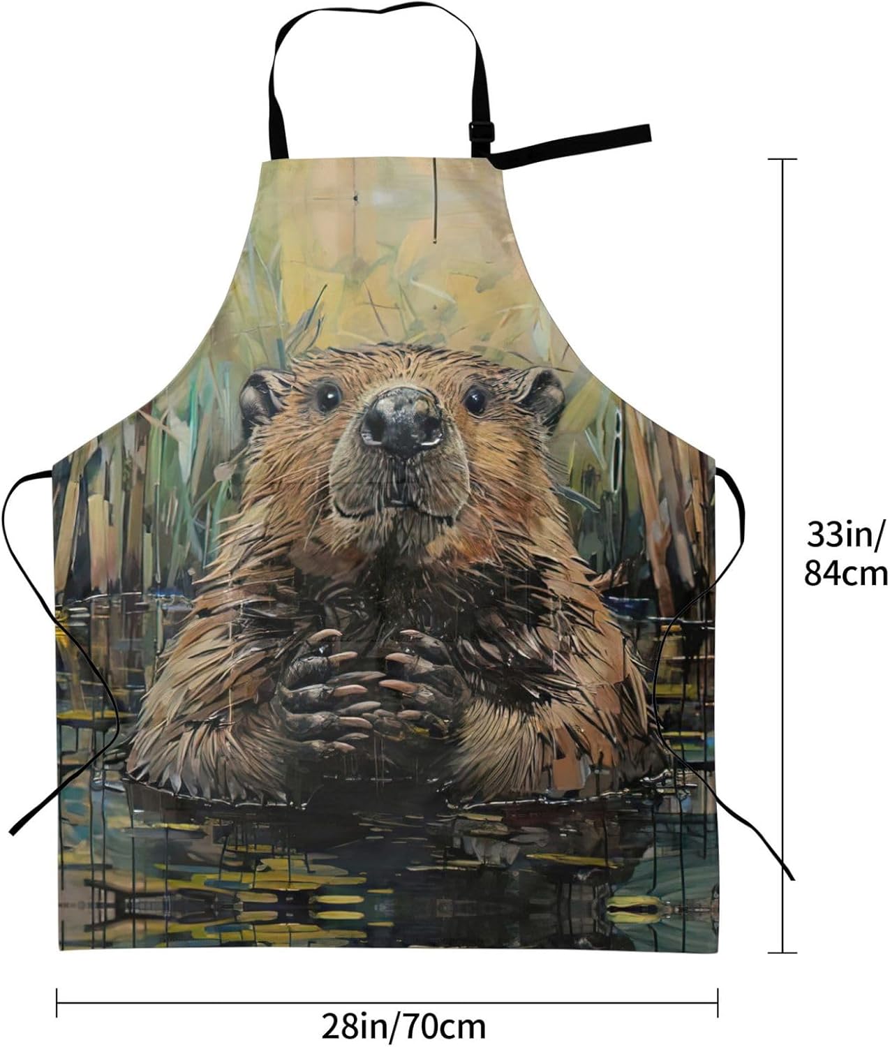 Beaver Print Laundry apron 28x33 In Waterproof Kitchen Apron with Pockets for Cooking Baking