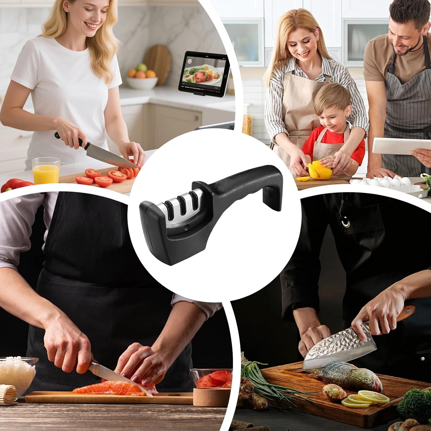 Manual Cutter Sharpener, 3 Step Grinder, Knife Sharpener with Multi St